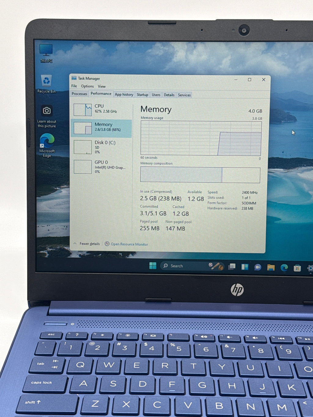 HP Stream 14-CF2111WM 14 inch Intel Celeron N 4GB RAM 64GB Blue