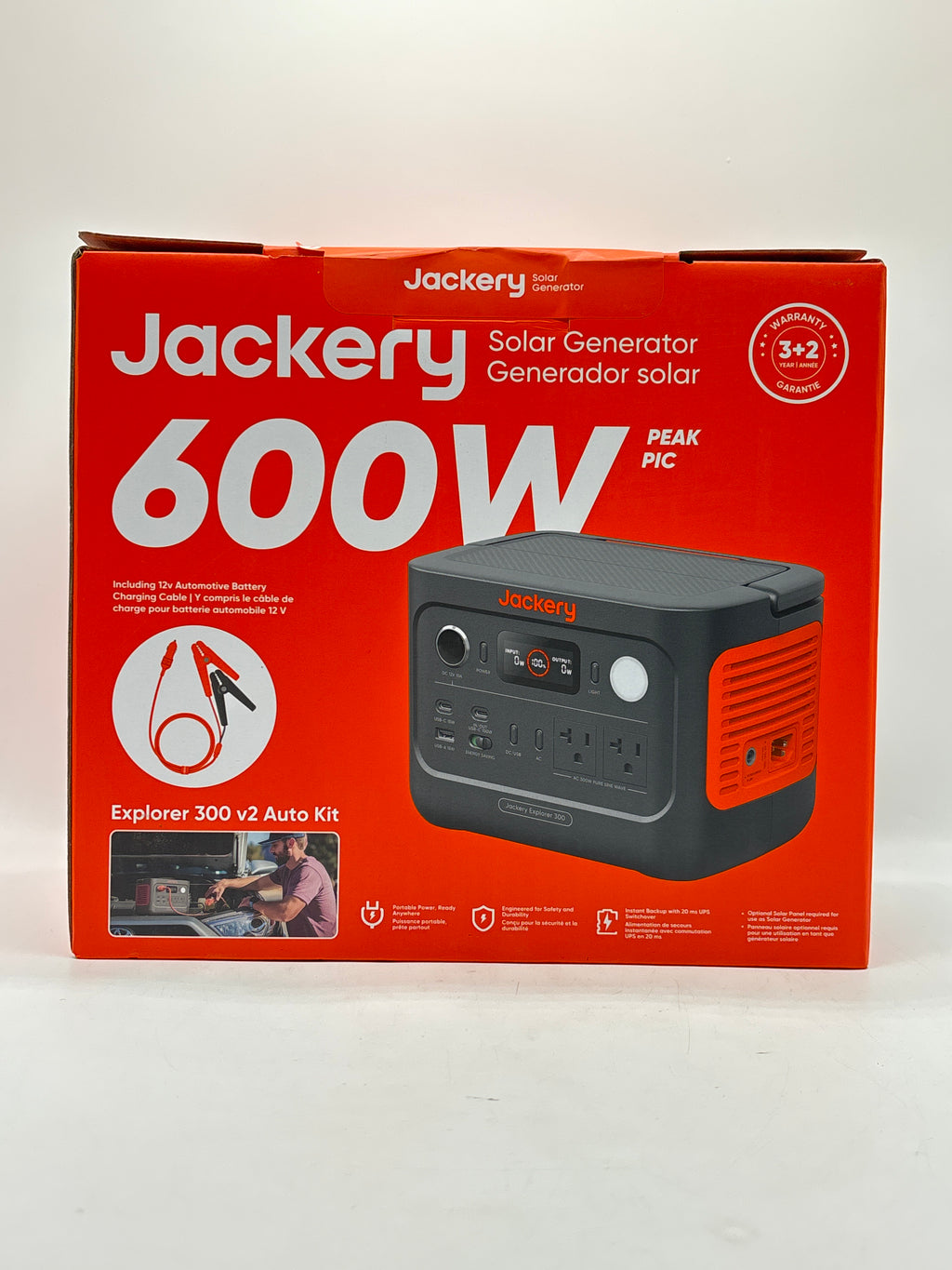 Jackery Explorer 300 v2 Auto Kit Portable Solar Generator 600W Black - New