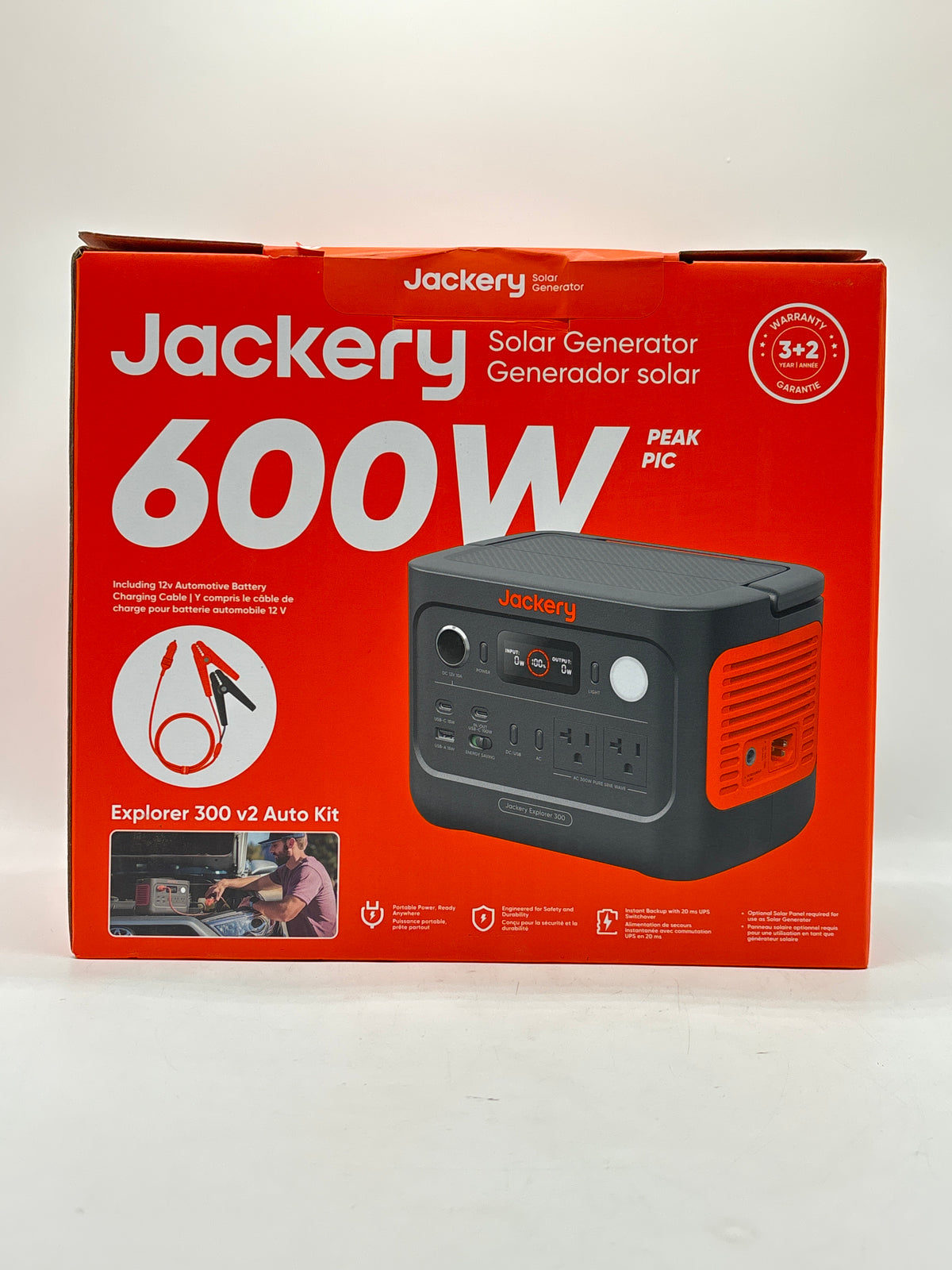 Jackery Explorer 300 v2 Auto Kit Portable Solar Generator 600W Black - New