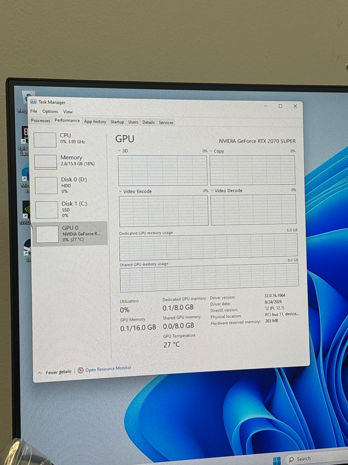 Custom Gaming PC Ryzen 9 3900X 16GB RAM 1TB SSD RTX 2070 Super Win 11 - Used