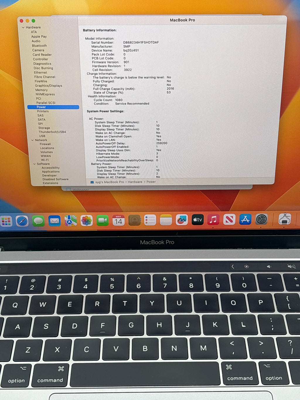 Apple MacBook Pro 13" A1706 i5 3.1 GHz 16GB RAM 256GB SSD