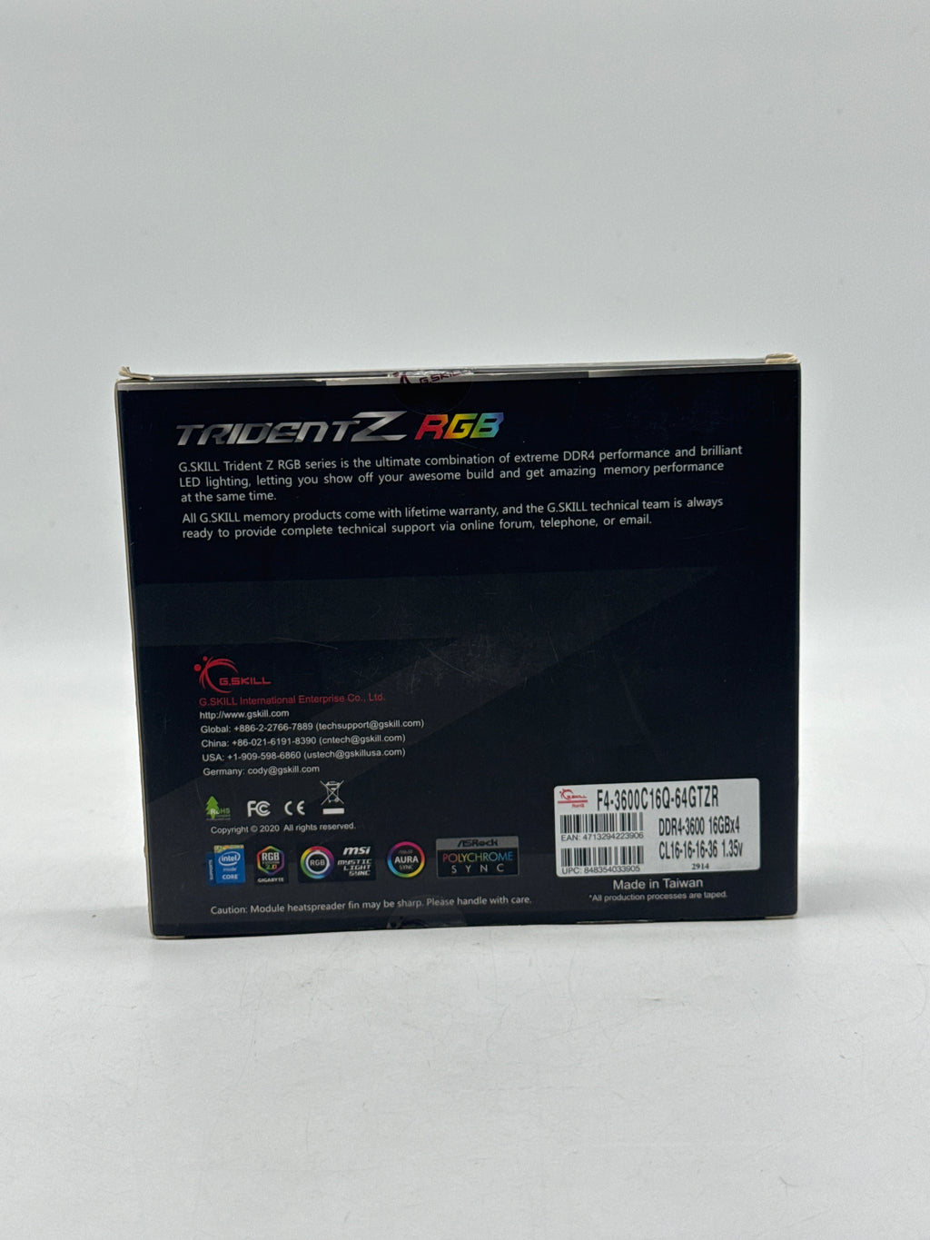 G.SKILL Trident Z RGB F4-3600C16Q-64GTZR 64GB (4x16GB) DDR4 3600 RAM - New