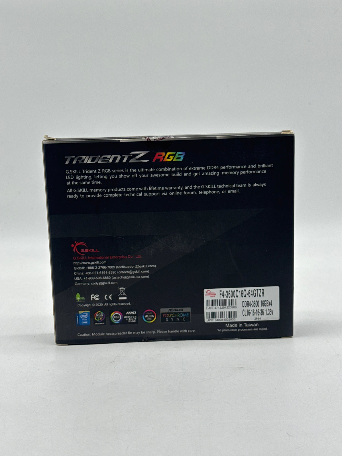 G.SKILL Trident Z RGB F4-3600C16Q-64GTZR 64GB (4x16GB) DDR4 3600 RAM - New