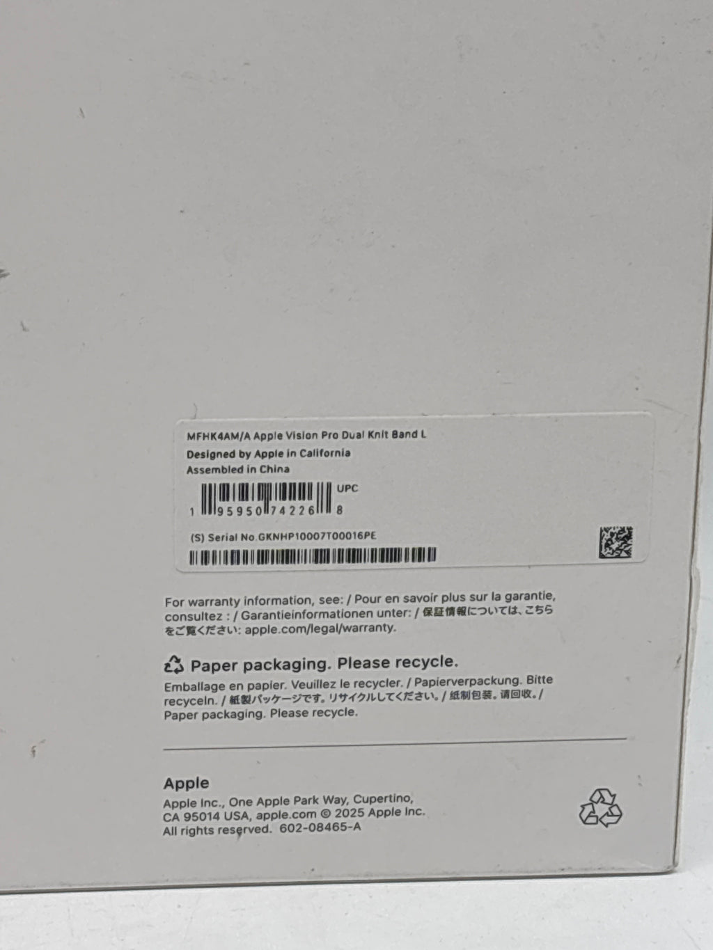 Apple Vision Pro Dual Knit Band MFHK4AM/A Gray New In Box