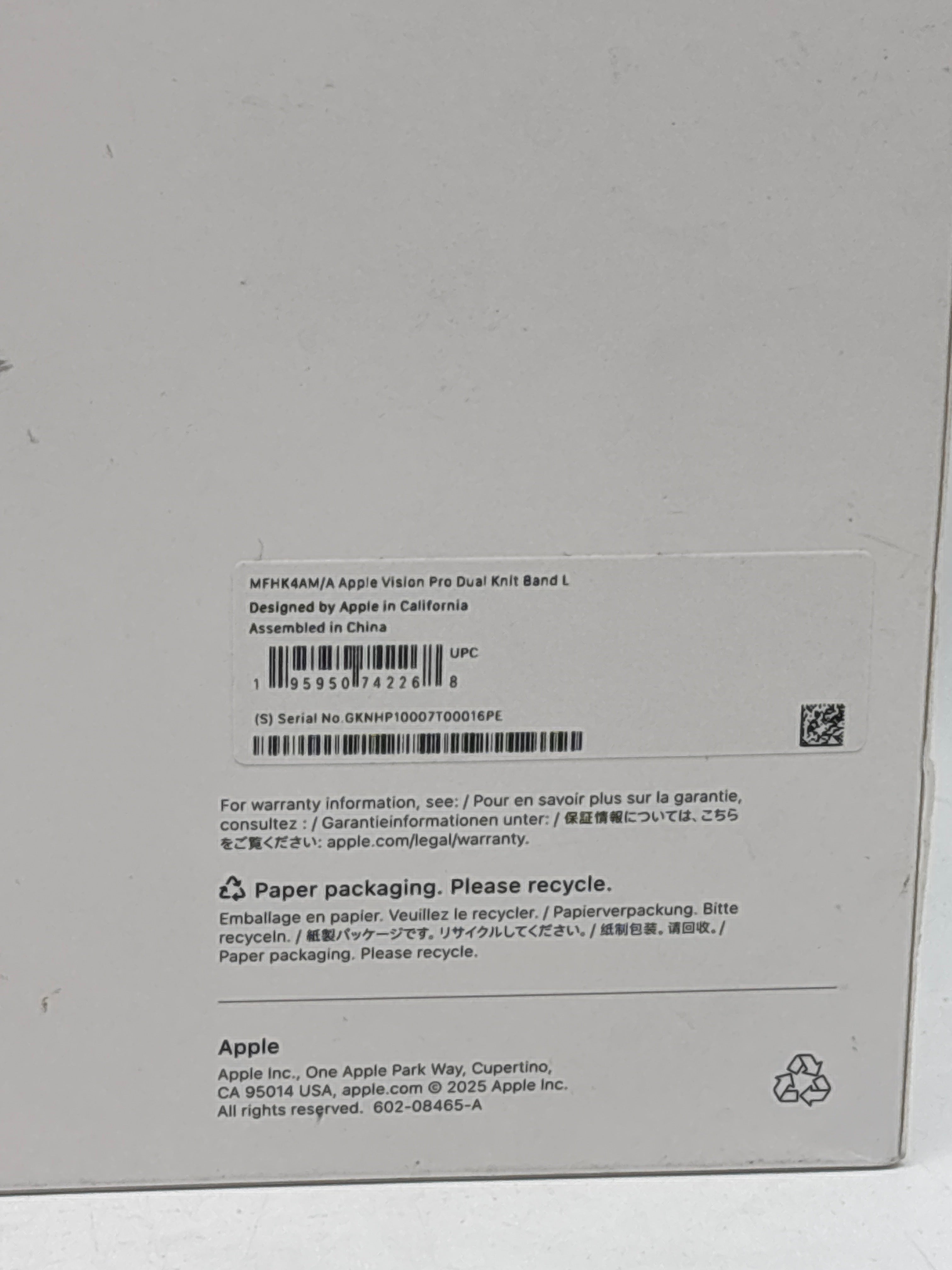 Apple Vision Pro Dual Knit Band MFHK4AM/A Gray New In Box