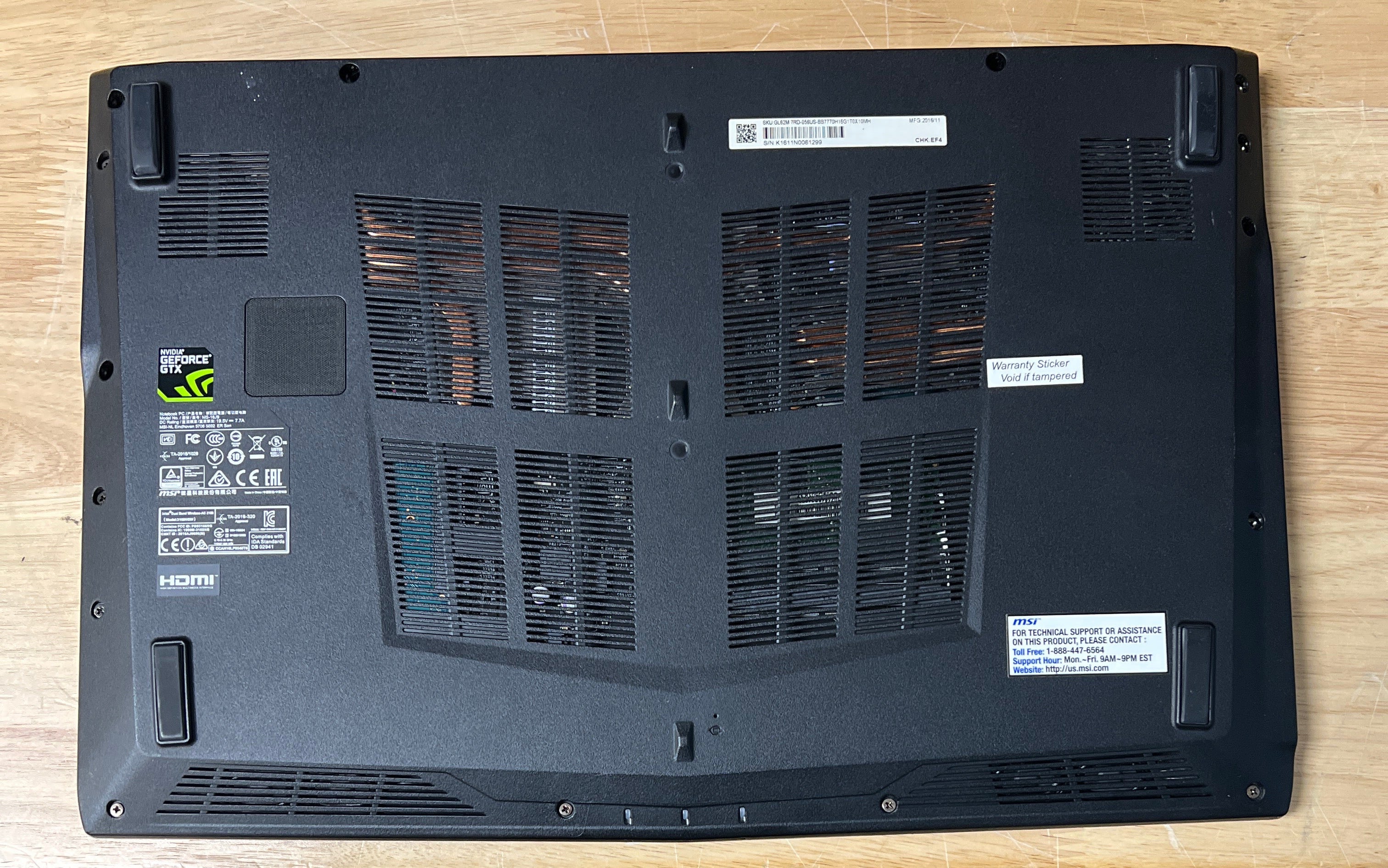 MSI GL62M 7RD i7-7700HQ 16GB RAM 1TB HDD GTX 1050 - Used with Box