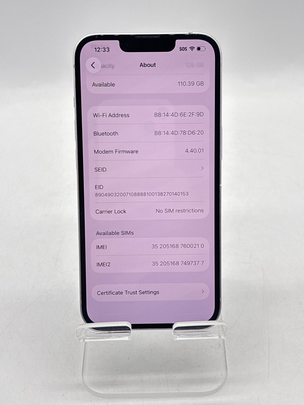 Apple iPhone 14 6.1" 128GB Purple Unlocked - Service Battery