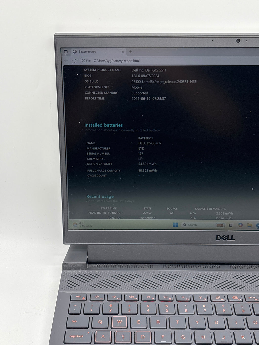 Dell G15 5551 15" Core i7-11800H 16GB RAM 512GB SSD RTX 3050 - Used