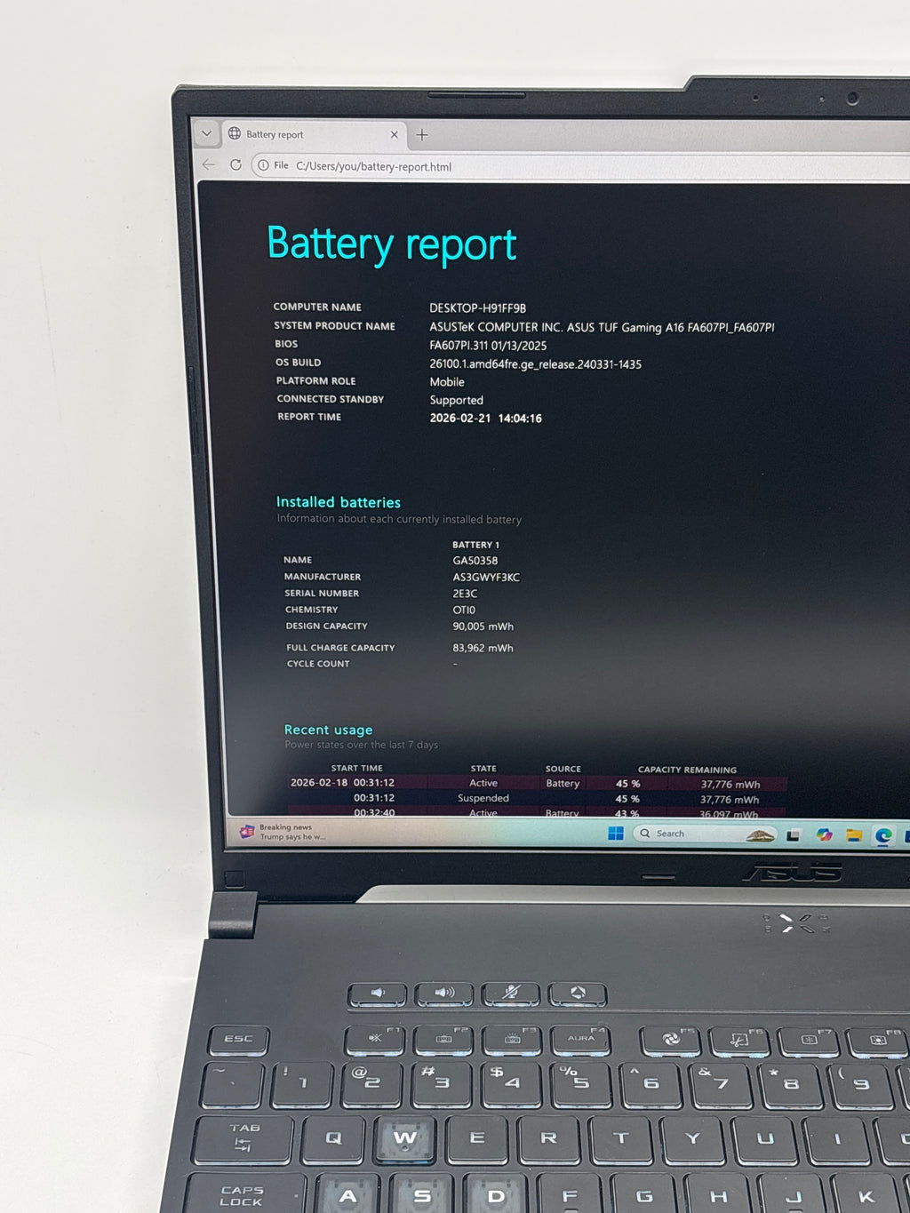 Asus TUF A16 FA607P Ryzen 9 7940HX 16GB RAM 512GB SSD RTX 4070