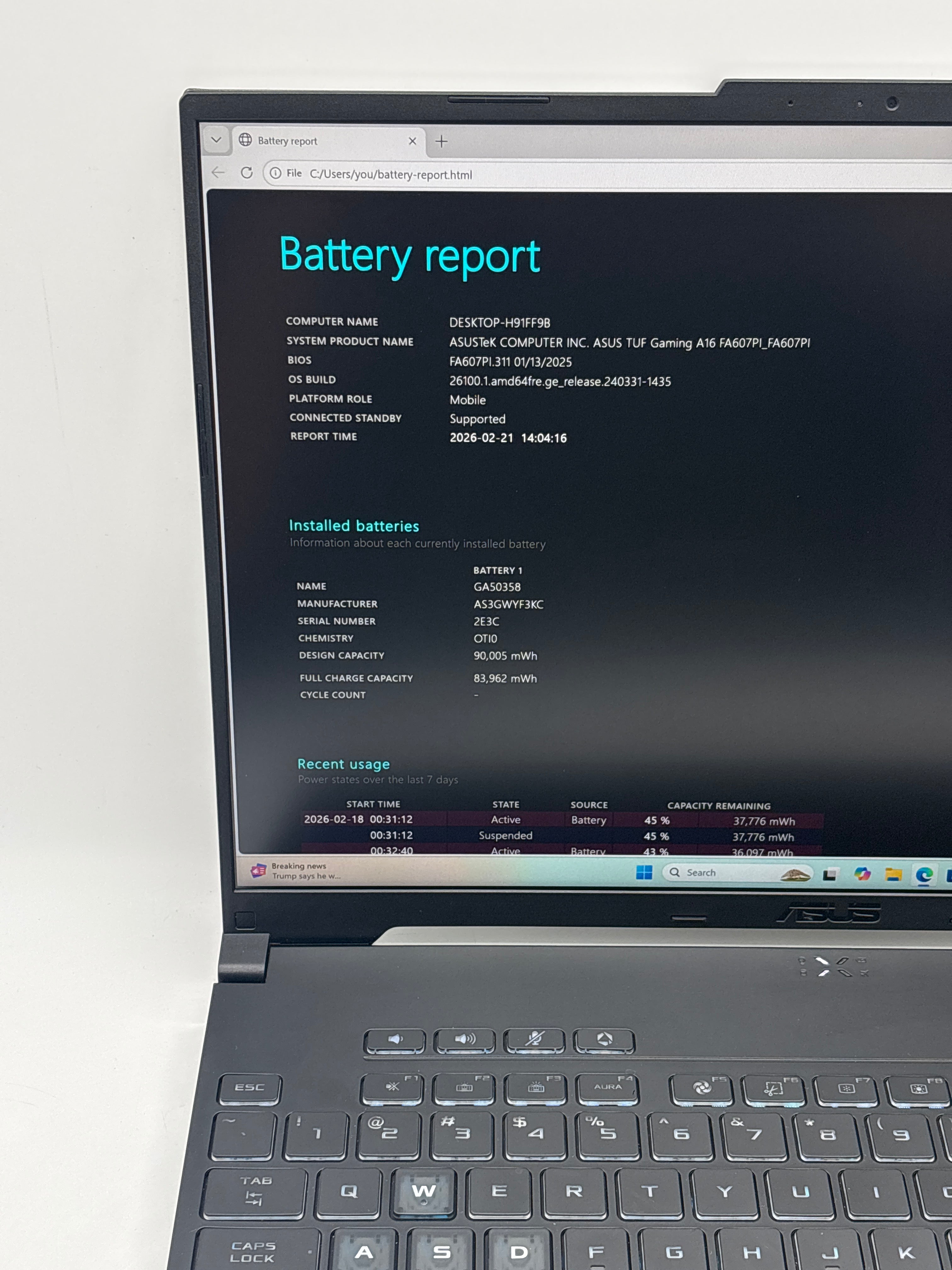 Asus TUF A16 FA607P Ryzen 9 7940HX 16GB RAM 512GB SSD RTX 4070