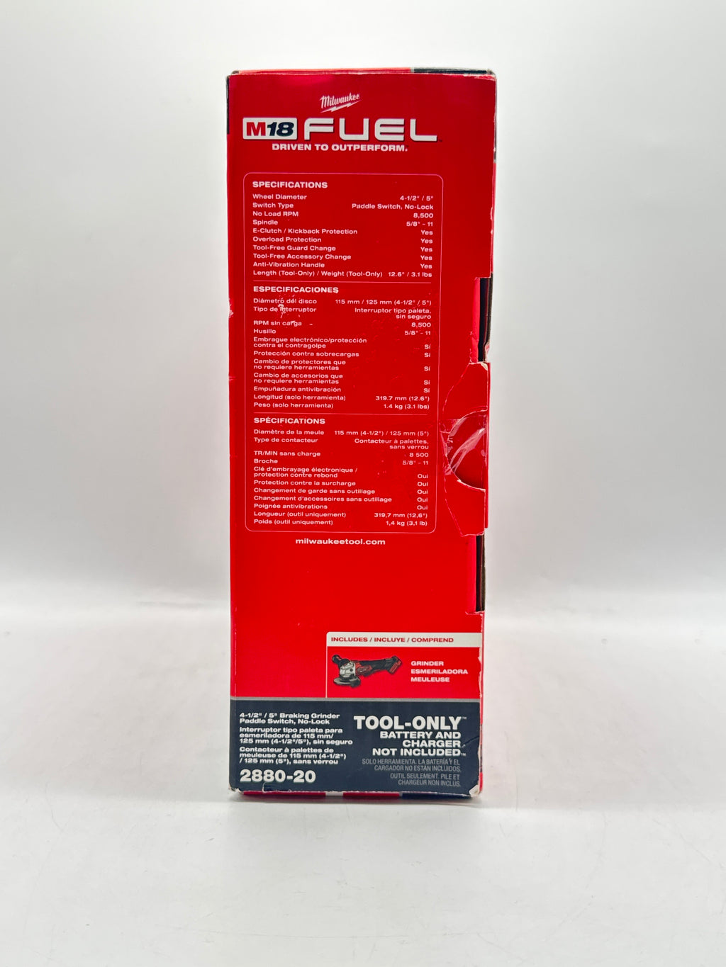 Milwaukee 2880-20 M18 FUEL 4-1/2"/5" Braking Grinder Tool Only - New