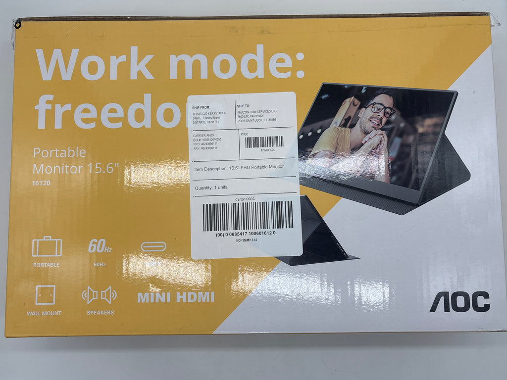 AOC 16T20 15.6 Inch IPS Portable Monitor 60Hz Black New In Box