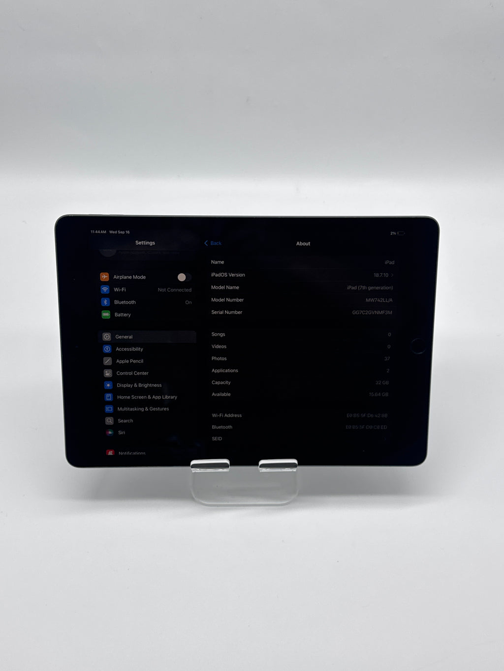 Apple iPad 7th Generation A2179 32GB Wi-Fi Only Gray - Remotely Managed