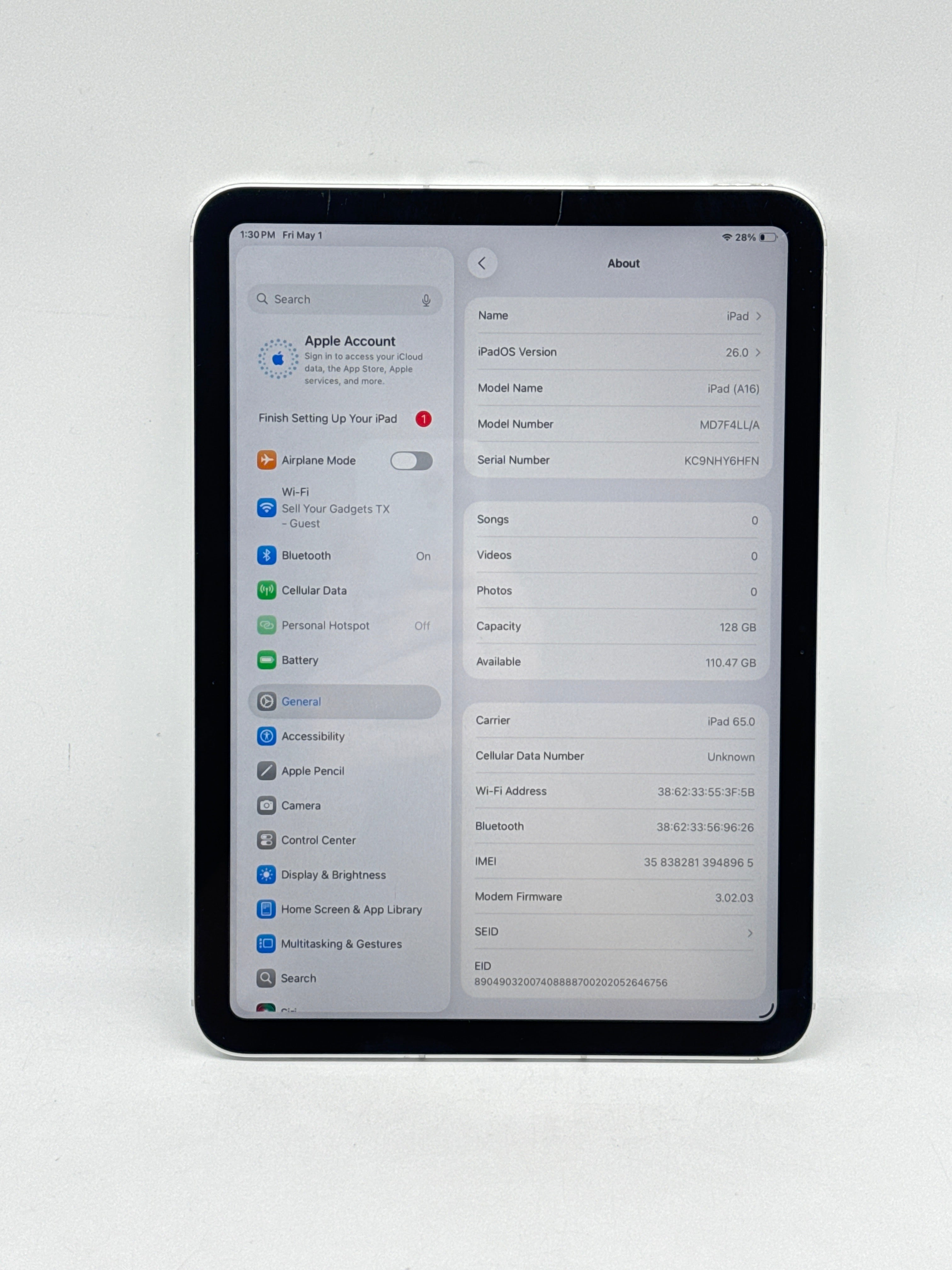 Apple iPad 11th Gen A16 128GB WiFi + Cellular Unlocked Silver