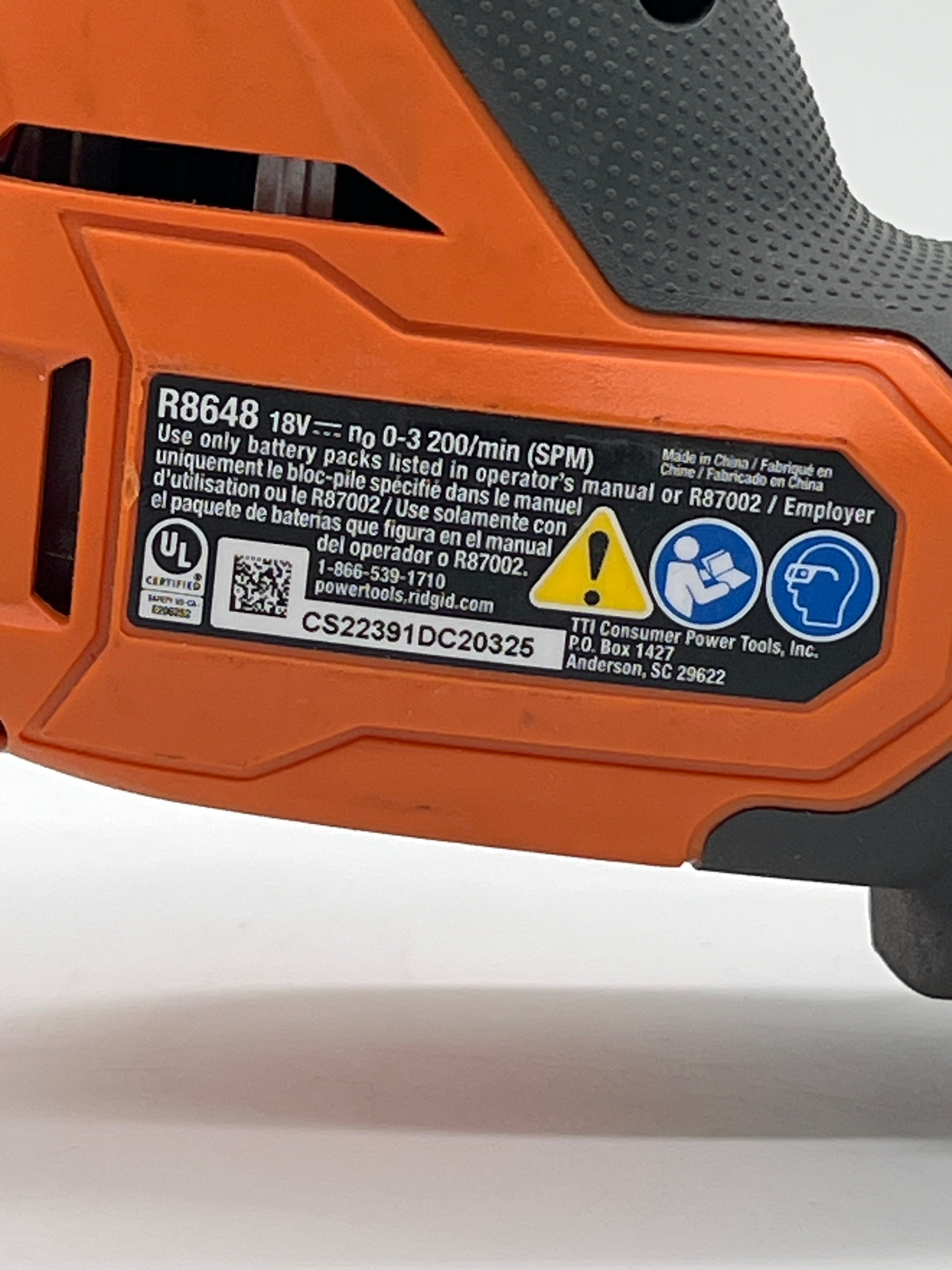 RIDGID R8648 18V SubCompact Brushless Cordless One-Handed Reciprocating Saw (Tool Only) - Used