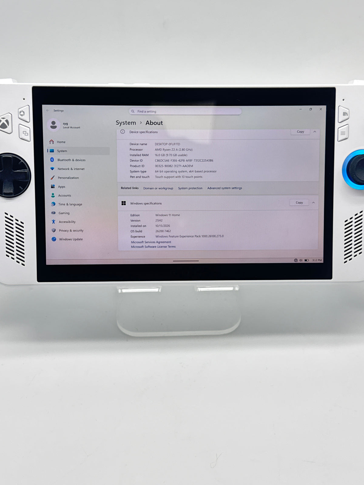 Asus ROG Ally RC73YA Ryzen Z2 16GB RAM 512GB SSD White Console - Used