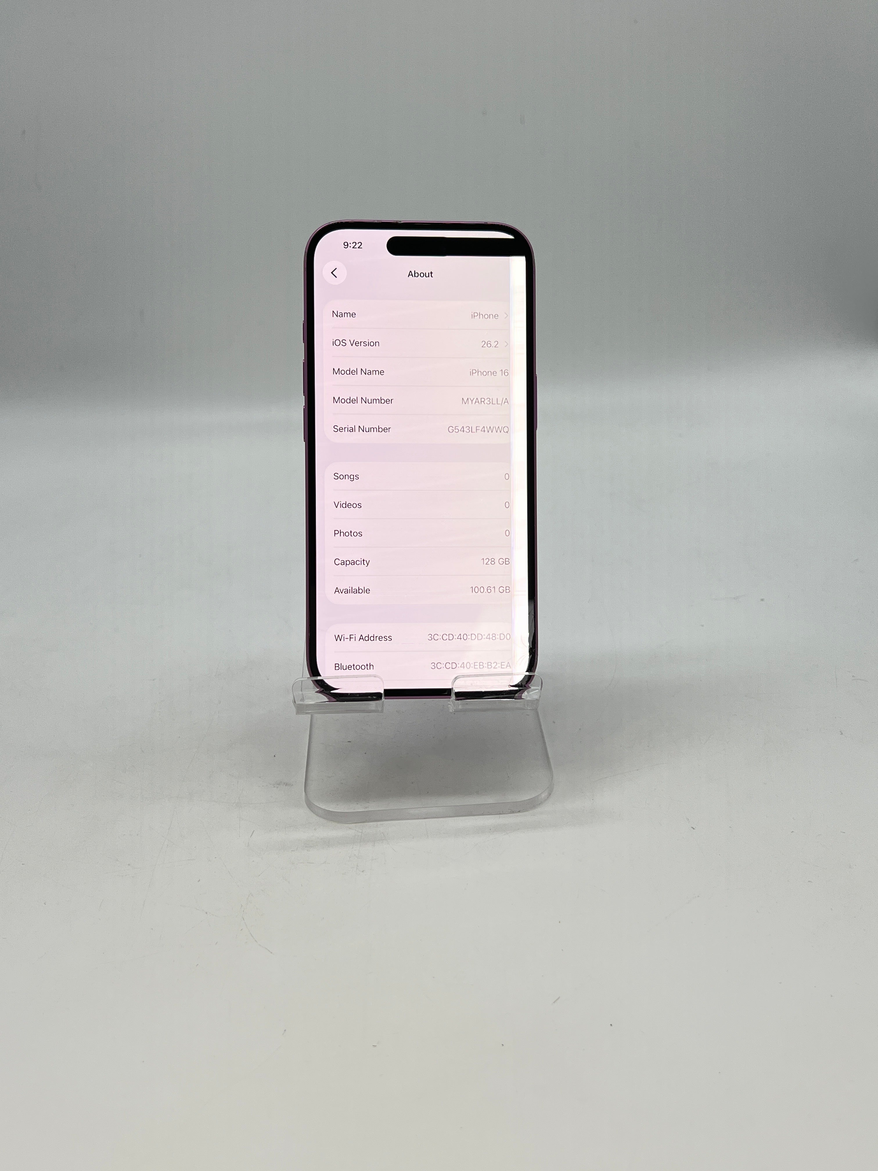 Apple iPhone 16 128 GB Unlocked Pink - For Parts Bad LCD