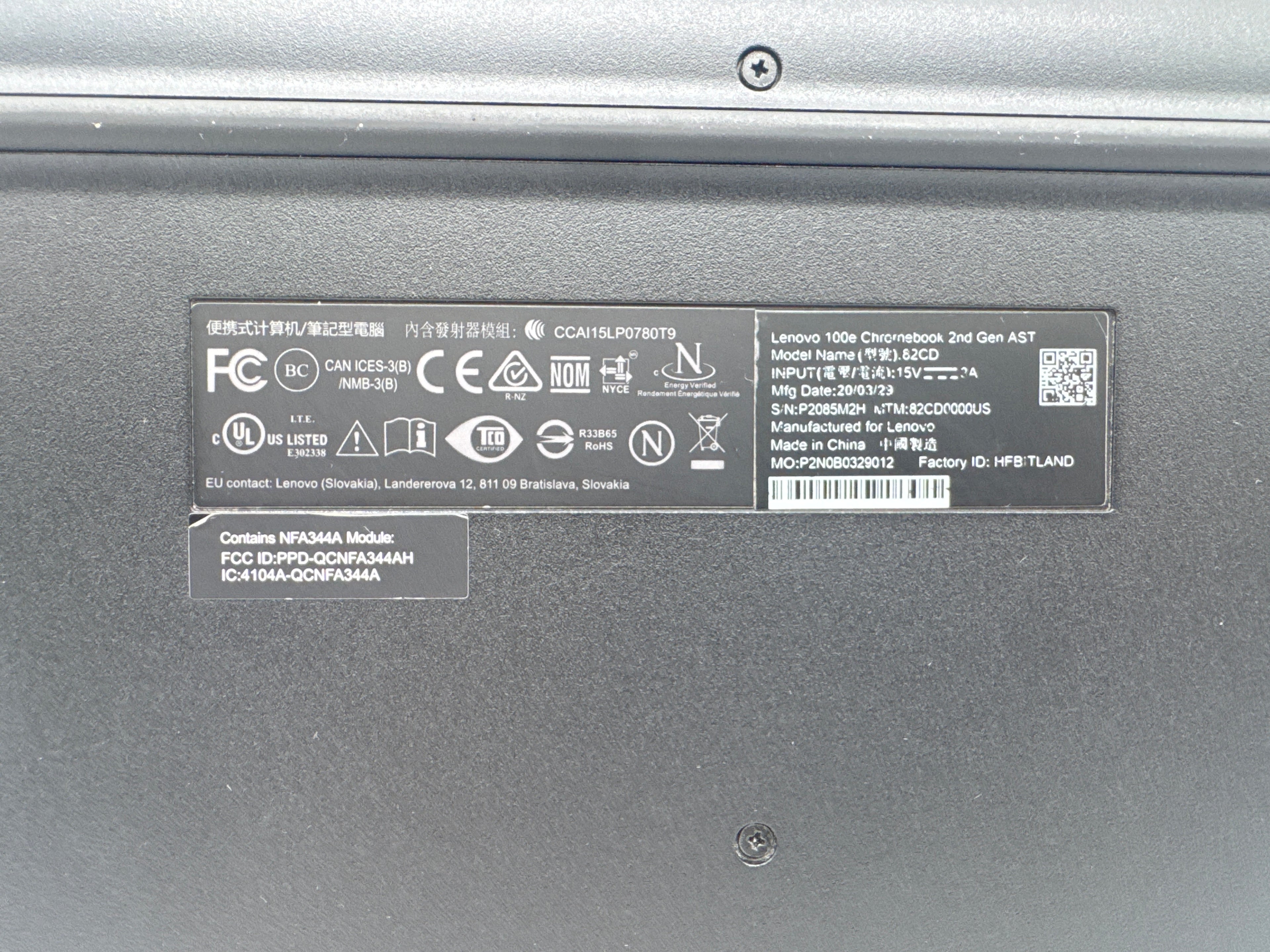 Lenovo 100e Chromebook 2nd Gen AMD 4-9210C 4GB RAM 32GB SSD - Used