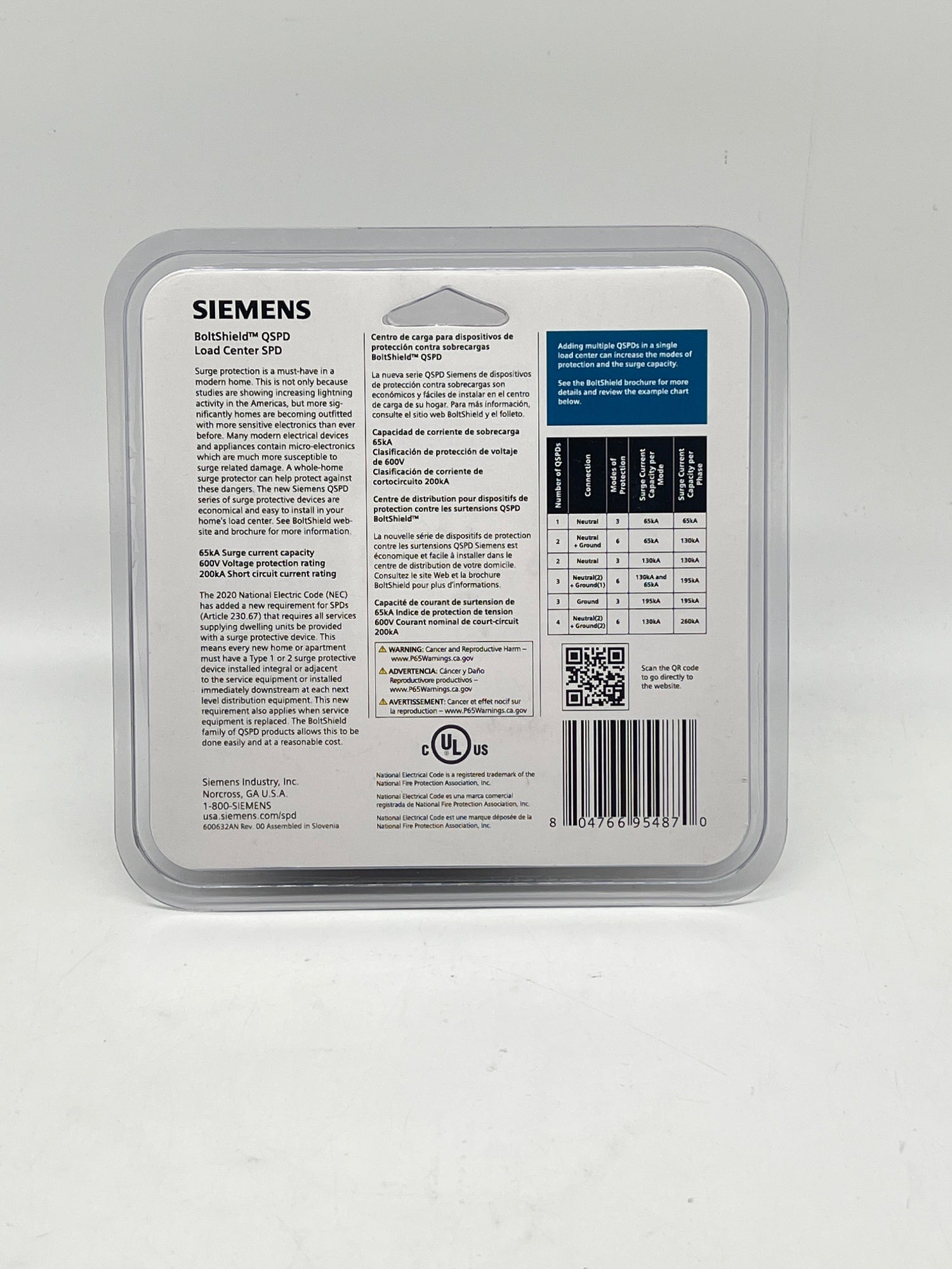 Siemens BoltSheild 65kA Surge Protection QSPD2A065P - New in Box