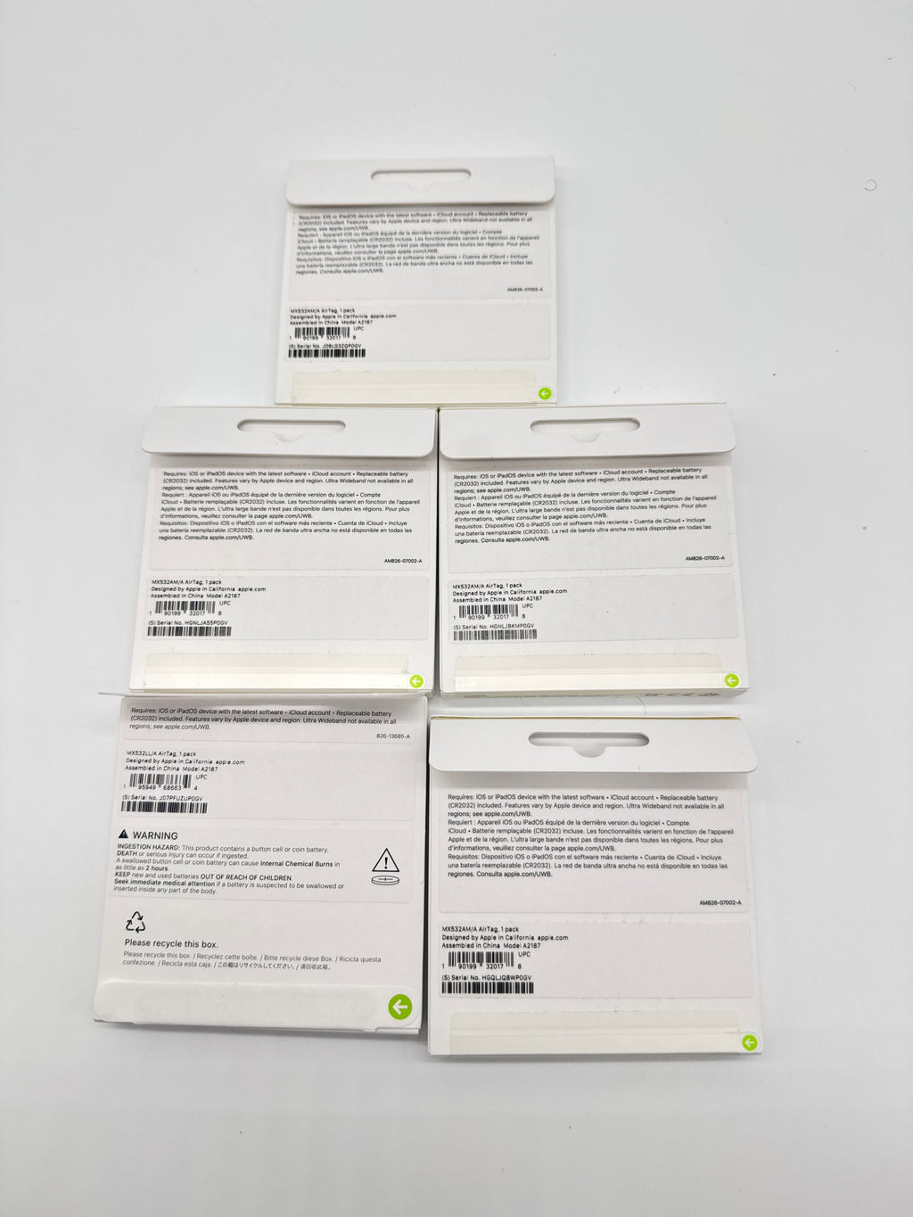 Lot of 5 Apple Air Tag Model A2187 Silver
