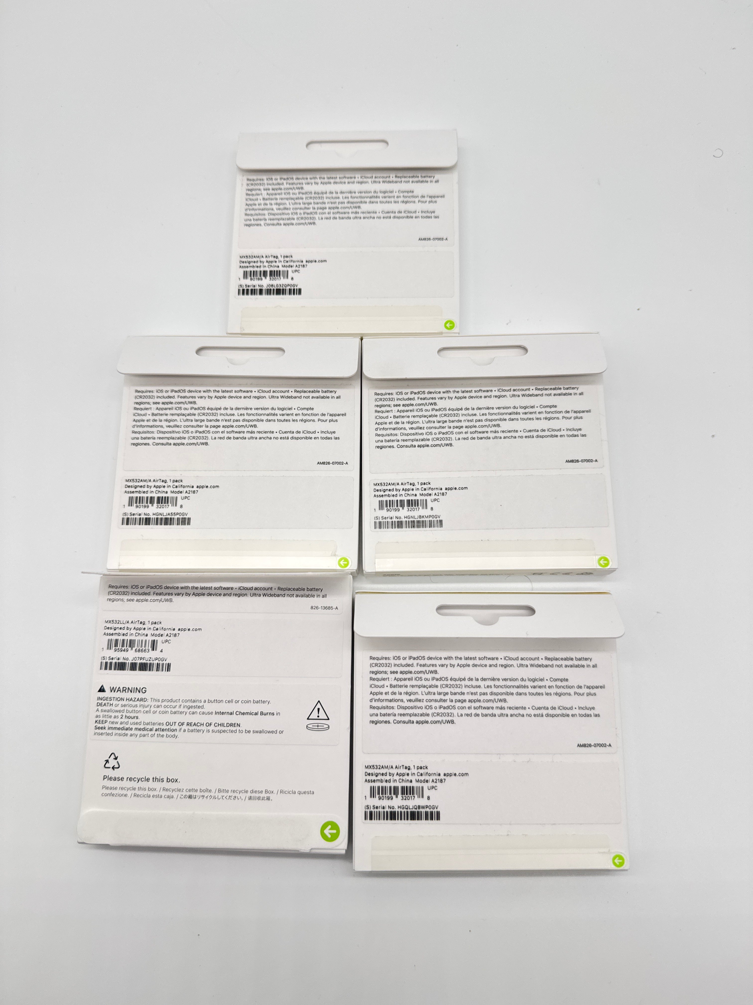 Lot of 5 Apple Air Tag Model A2187 Silver