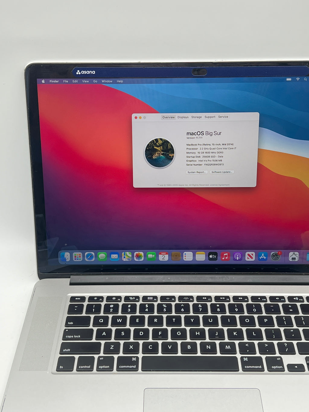 Apple MacBook Pro 15 A1398 2014 Intel i7 16GB RAM 256GB SSD Silver - Used