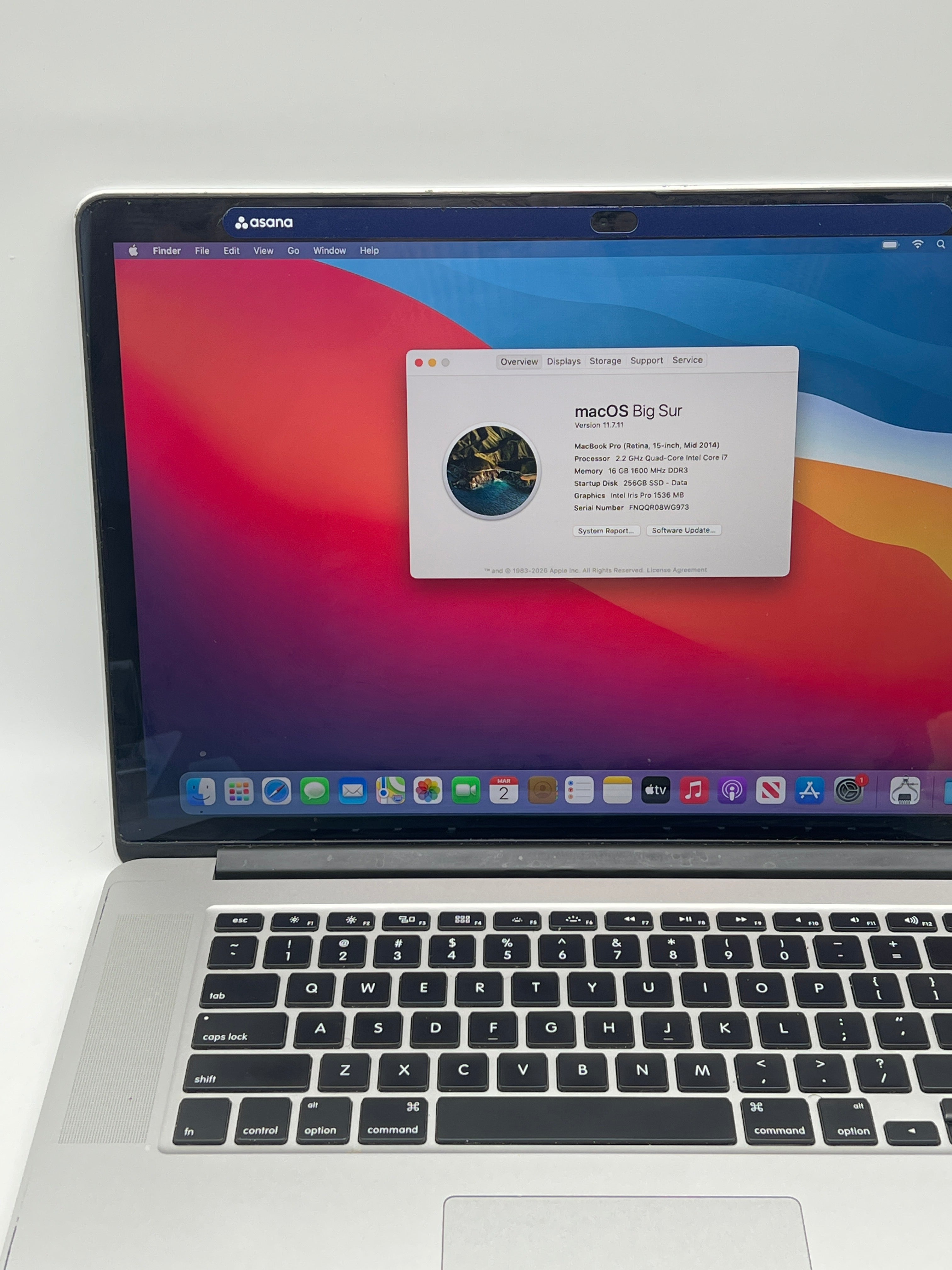 Apple MacBook Pro 15 A1398 2014 Intel i7 16GB RAM 256GB SSD Silver - Used