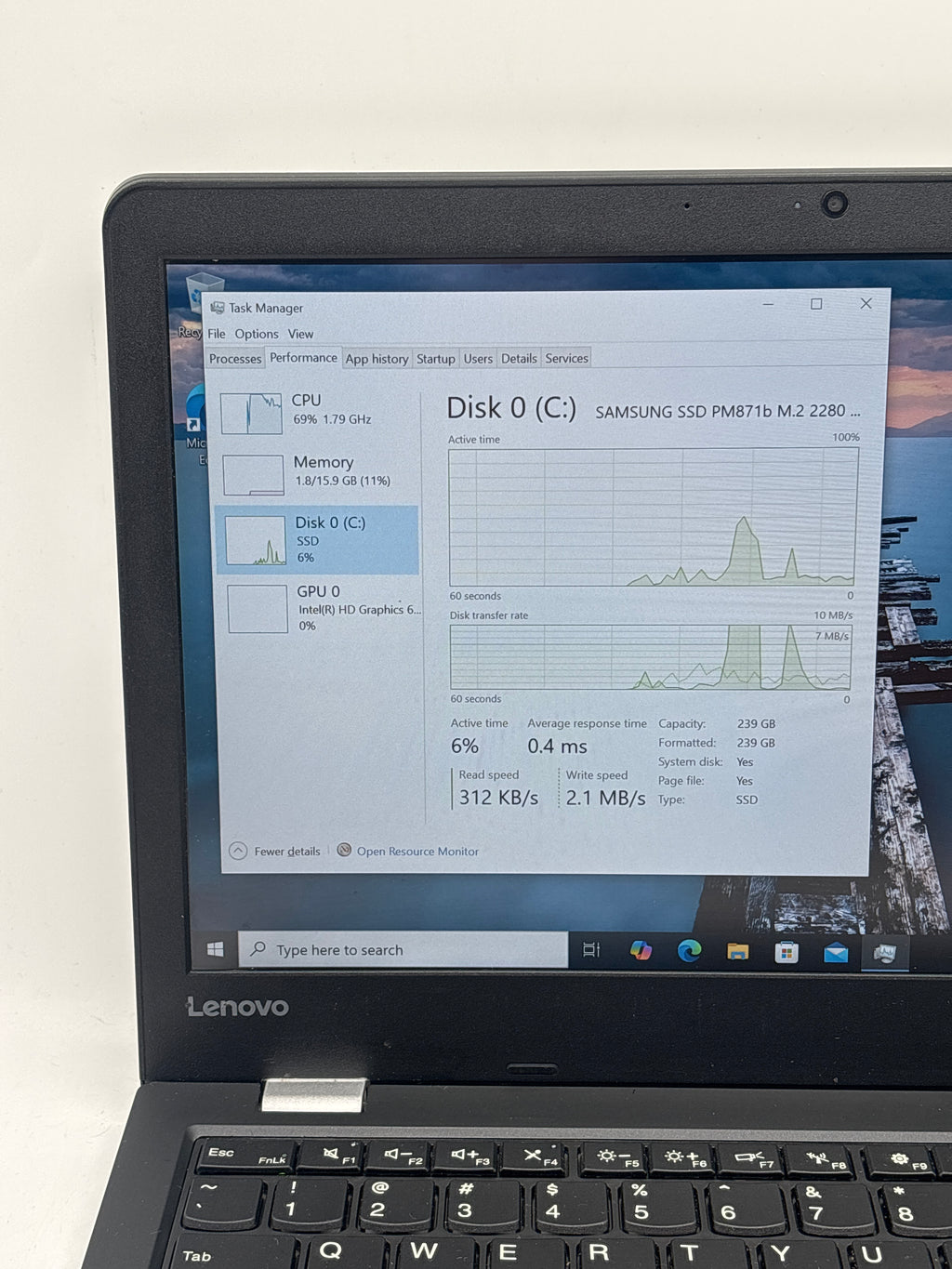 Lenovo ThinkPad 15.6" Intel Celeron 3865U 16GB RAM 256GB SSD - Used