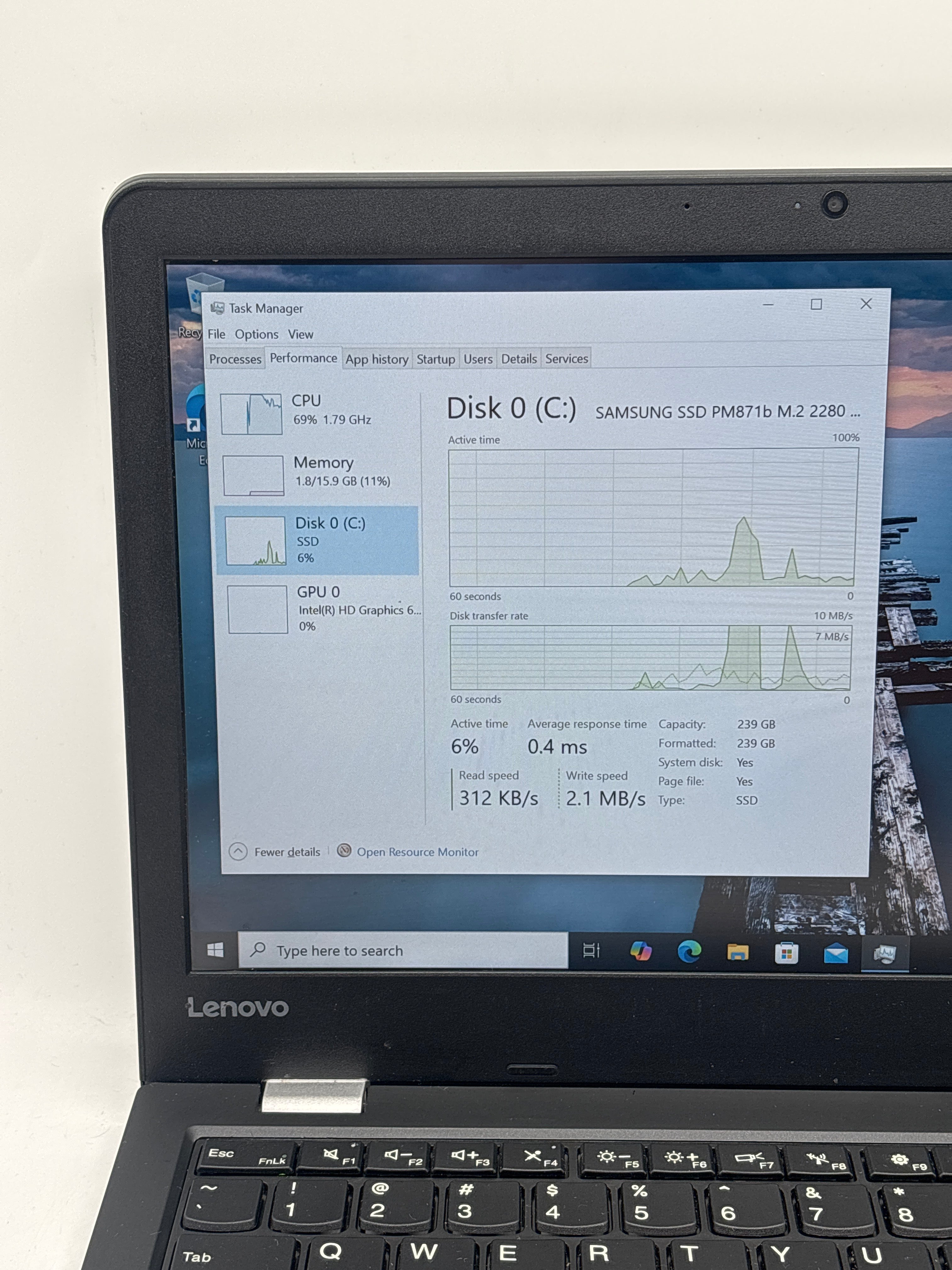 Lenovo ThinkPad 15.6" Intel Celeron 3865U 16GB RAM 256GB SSD - Used