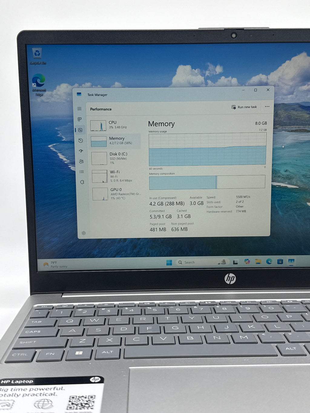 HP 15-fc0013od AMD Ryzen 3 7320U 8GB RAM 256GB SSD