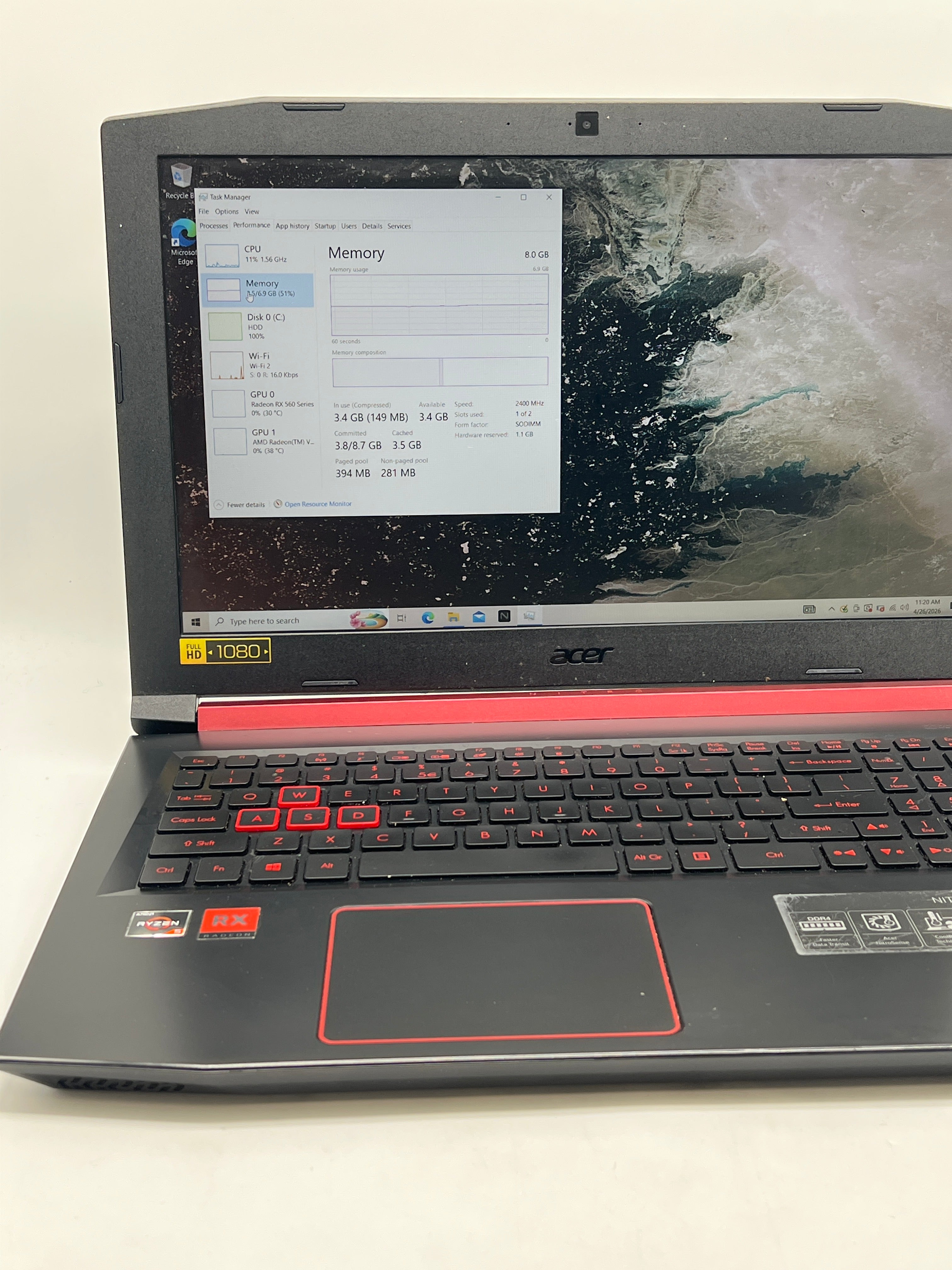 Acer Nitro 5 AN515-42 Ryzen 5-2500u 8GB Ram 1TB HDD RX 560X - For Parts Read