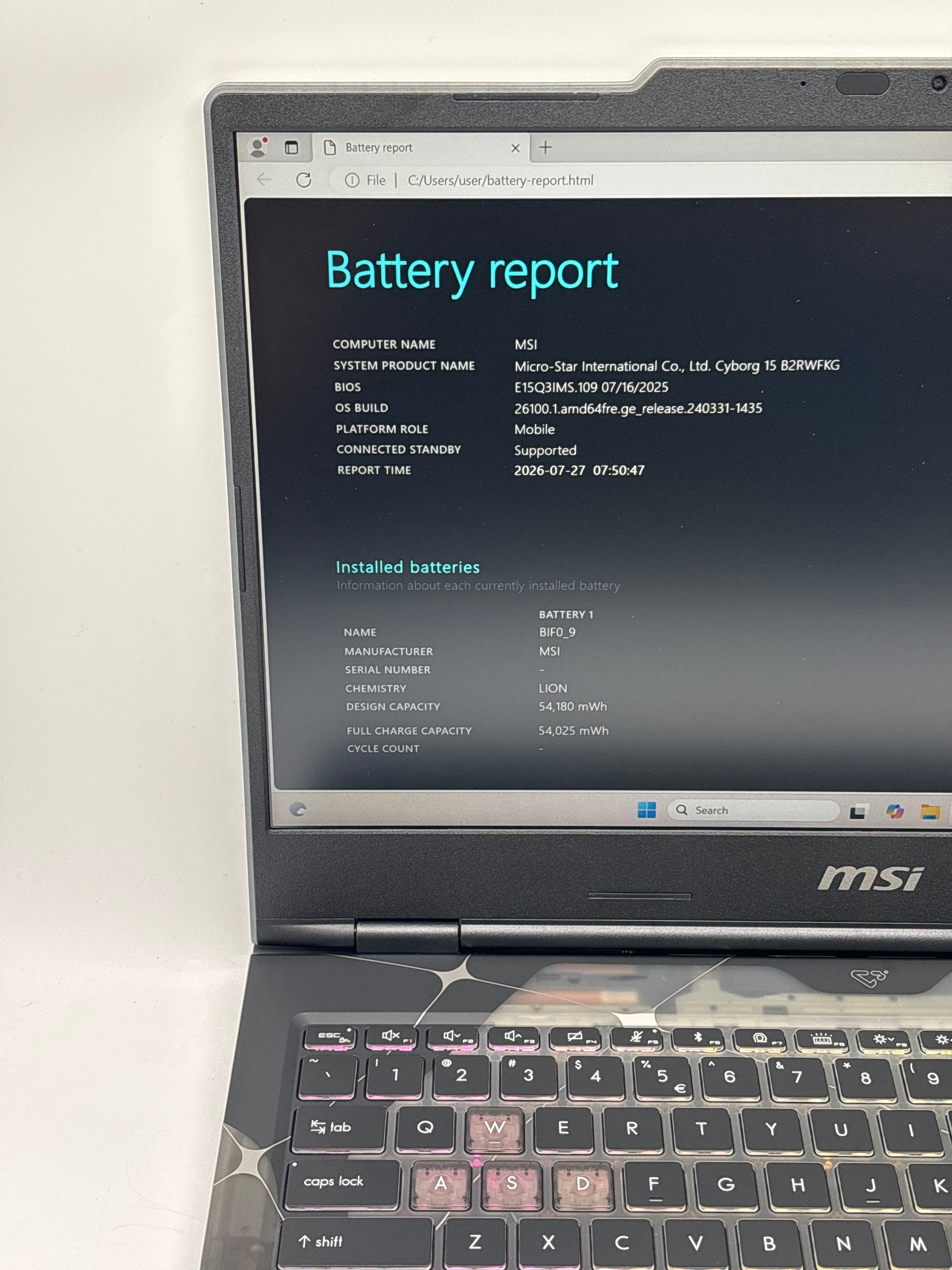 MSI Cyborg 15 B2RWFKG 15.6" Core 7 240H 16GB RAM 512GB SSD RTX 5060 - Used