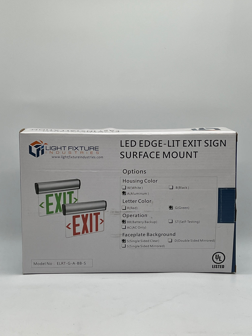 Light Fixture Industries ELRT-G-A-BB-SC Exit sign + Surface Mount - New In Box