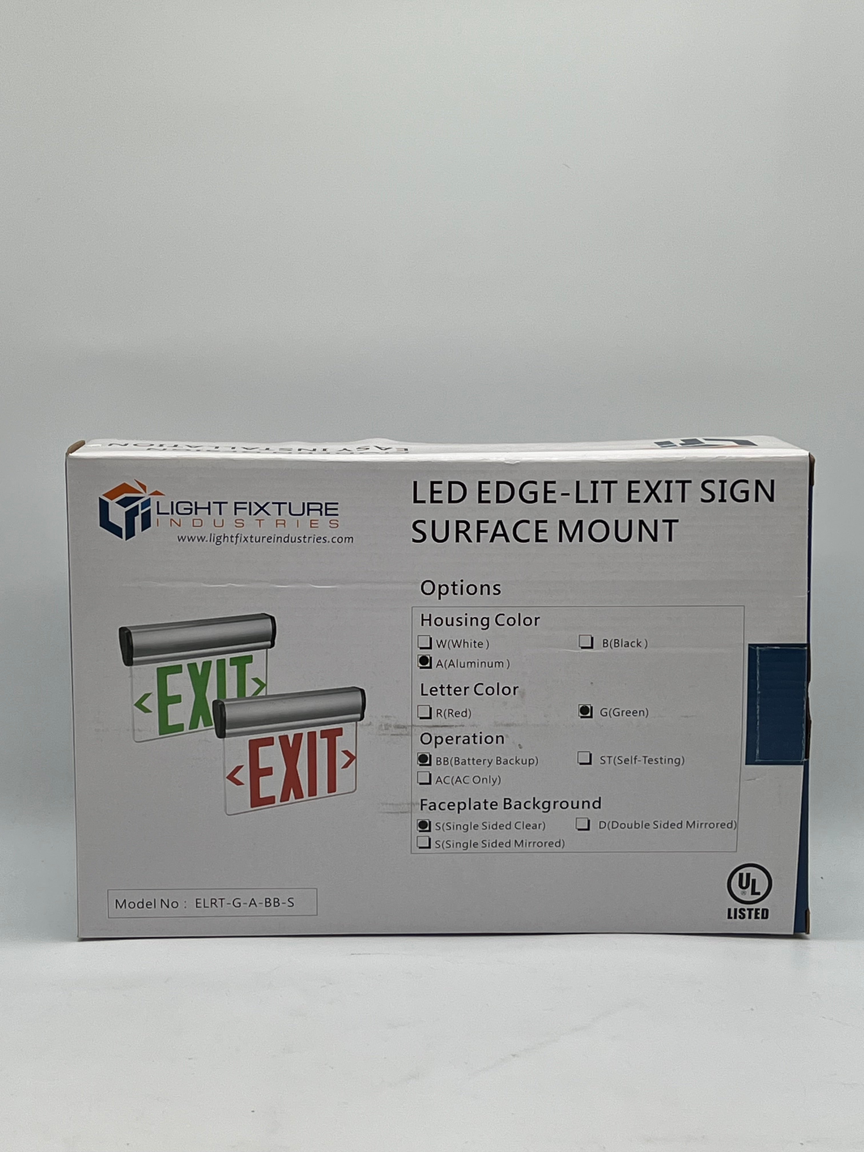 Light Fixture Industries ELRT-G-A-BB-SC Exit sign + Surface Mount - New In Box