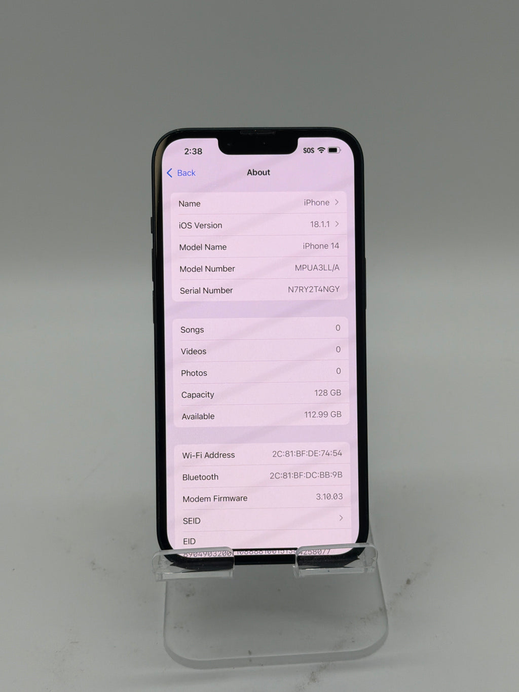 Unlocked Apple iPhone 14 128GB  Midnight A2649 MPUA3LL/A