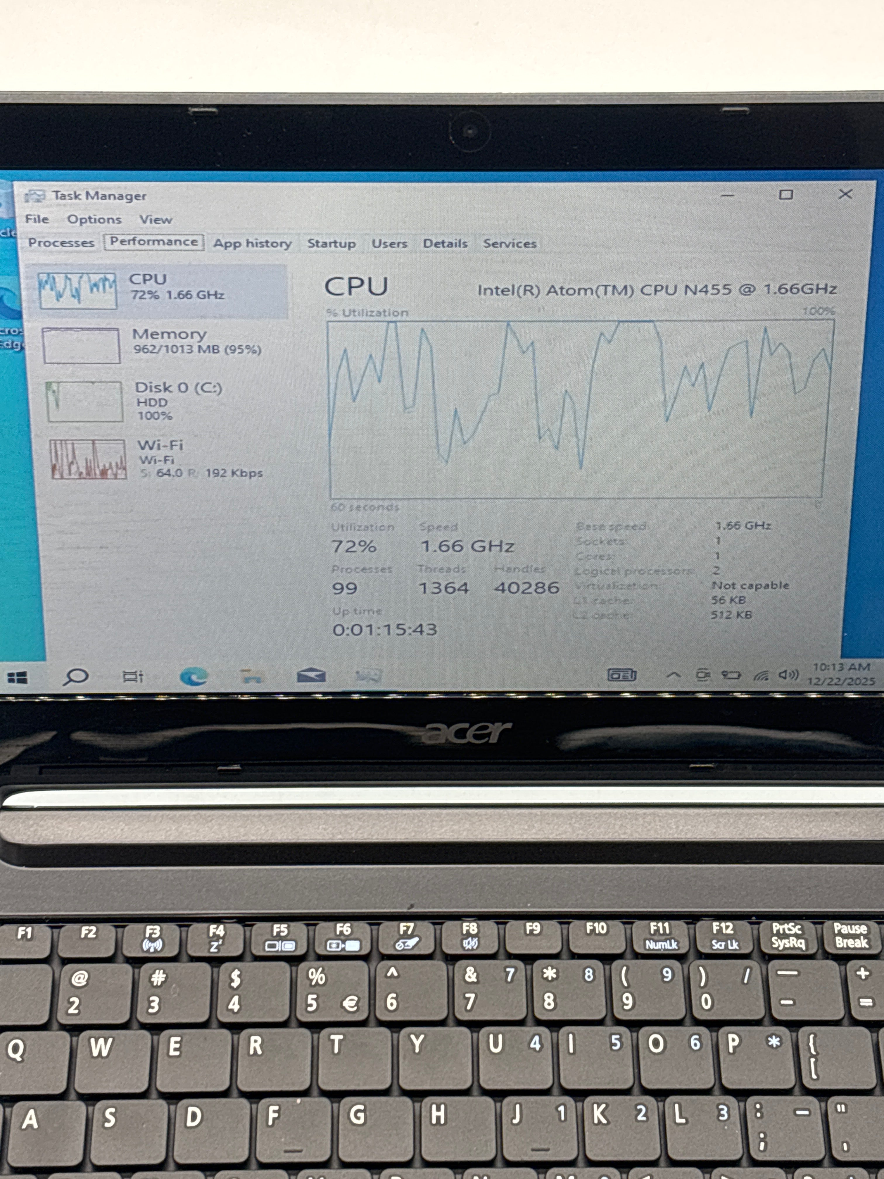 Acer Aspire One Intel Atom 1.60 GHz 1 GB RAM Blue For Parts (Read DESC)