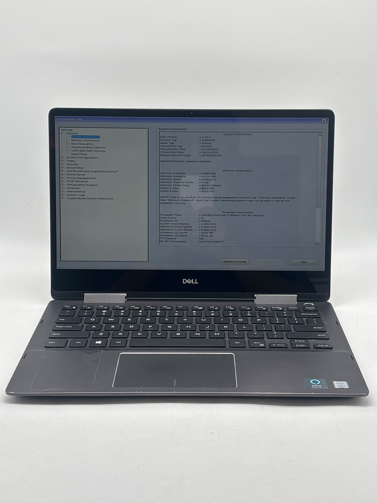 Dell Inspiron 13 7386 13.3" Intel i7-8565U 16GB RAM - READ