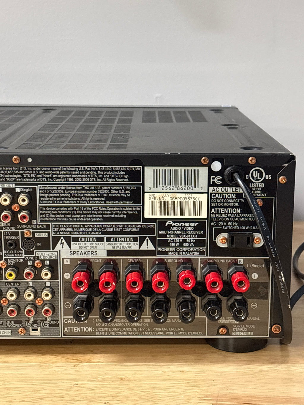 Pioneer VSX-91TXH A/V Receiver 7.1 Channel Black Used