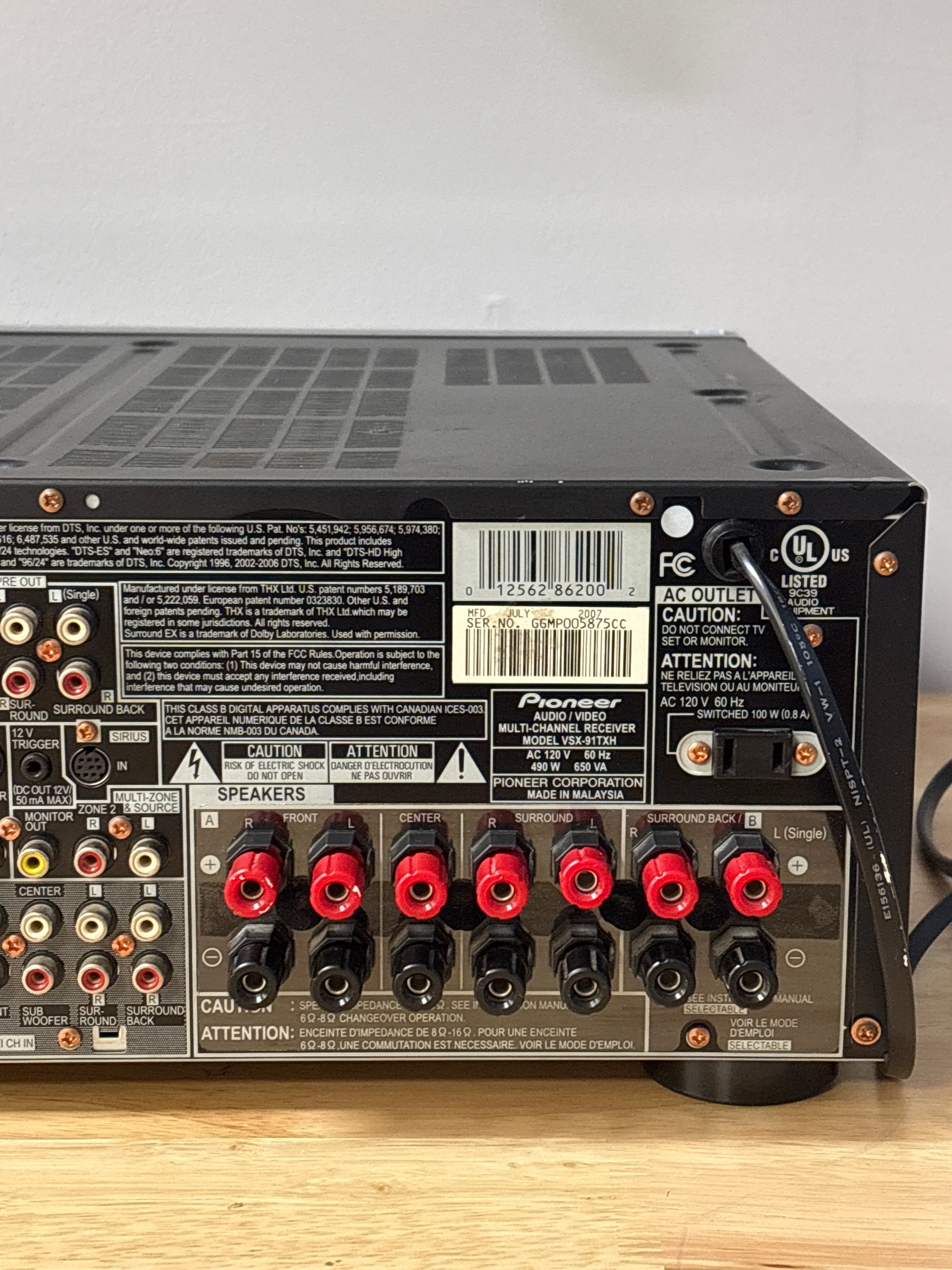 Pioneer VSX-91TXH A/V Receiver 7.1 Channel Black Used