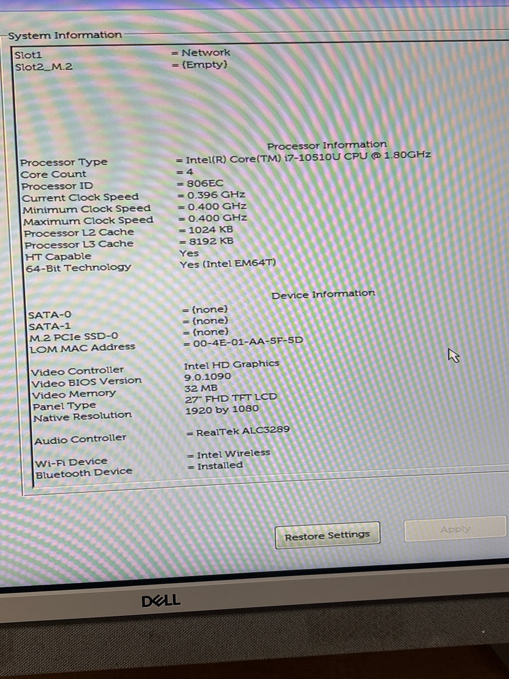 Dell Inspiron 27 7790 AIO 27" Intel Core i7-10510U 12GB RAM 512GB SSD - Bad SSD