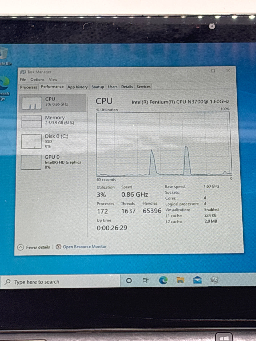 Dell Inspiron 11 3157 Gold Intel Pentium 4GB RAM 128GB HDD