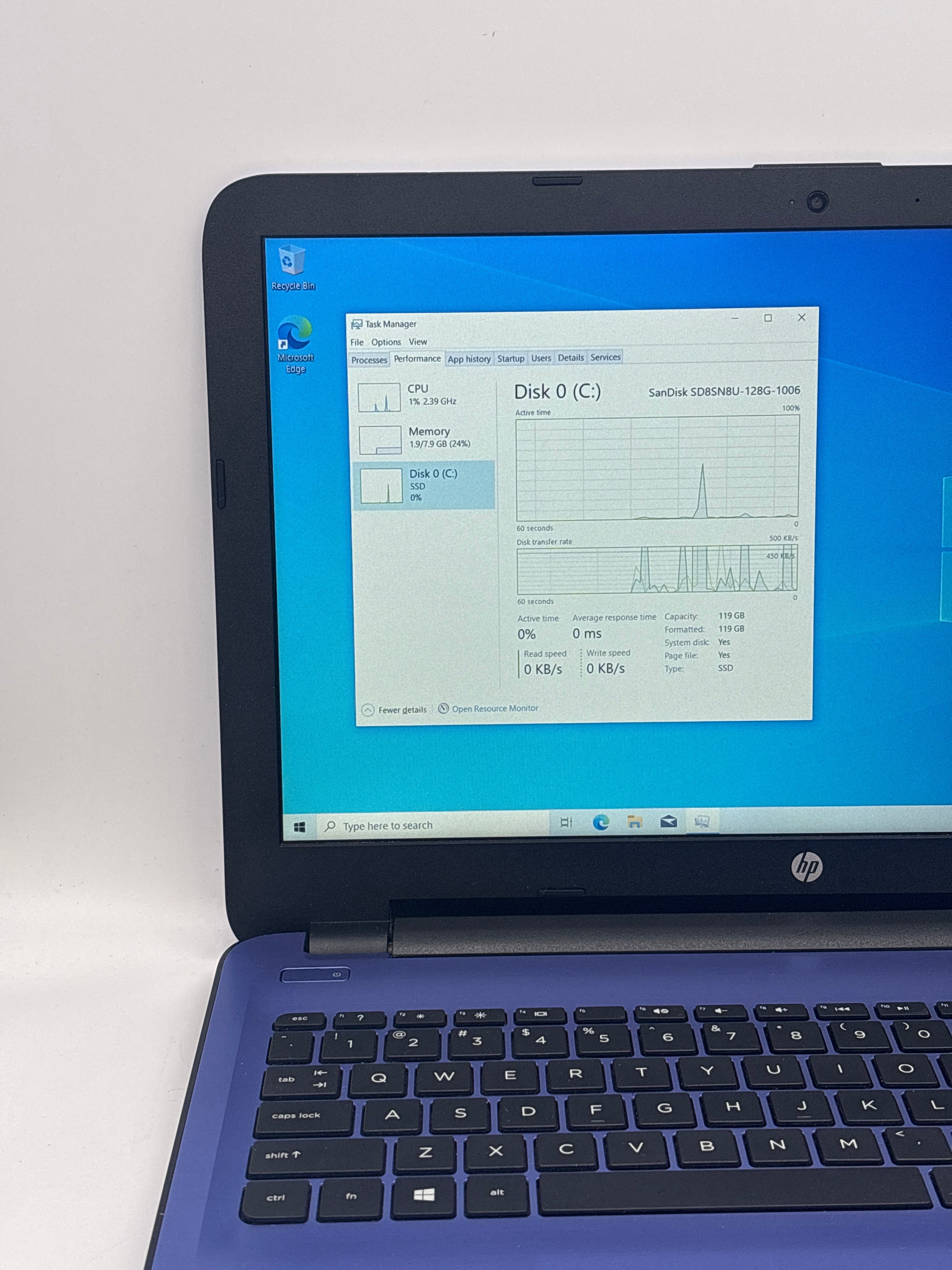 HP 15t-ay100 15.6" Core i3-7100U 8GB RAM 128GB SSD Blue - Used