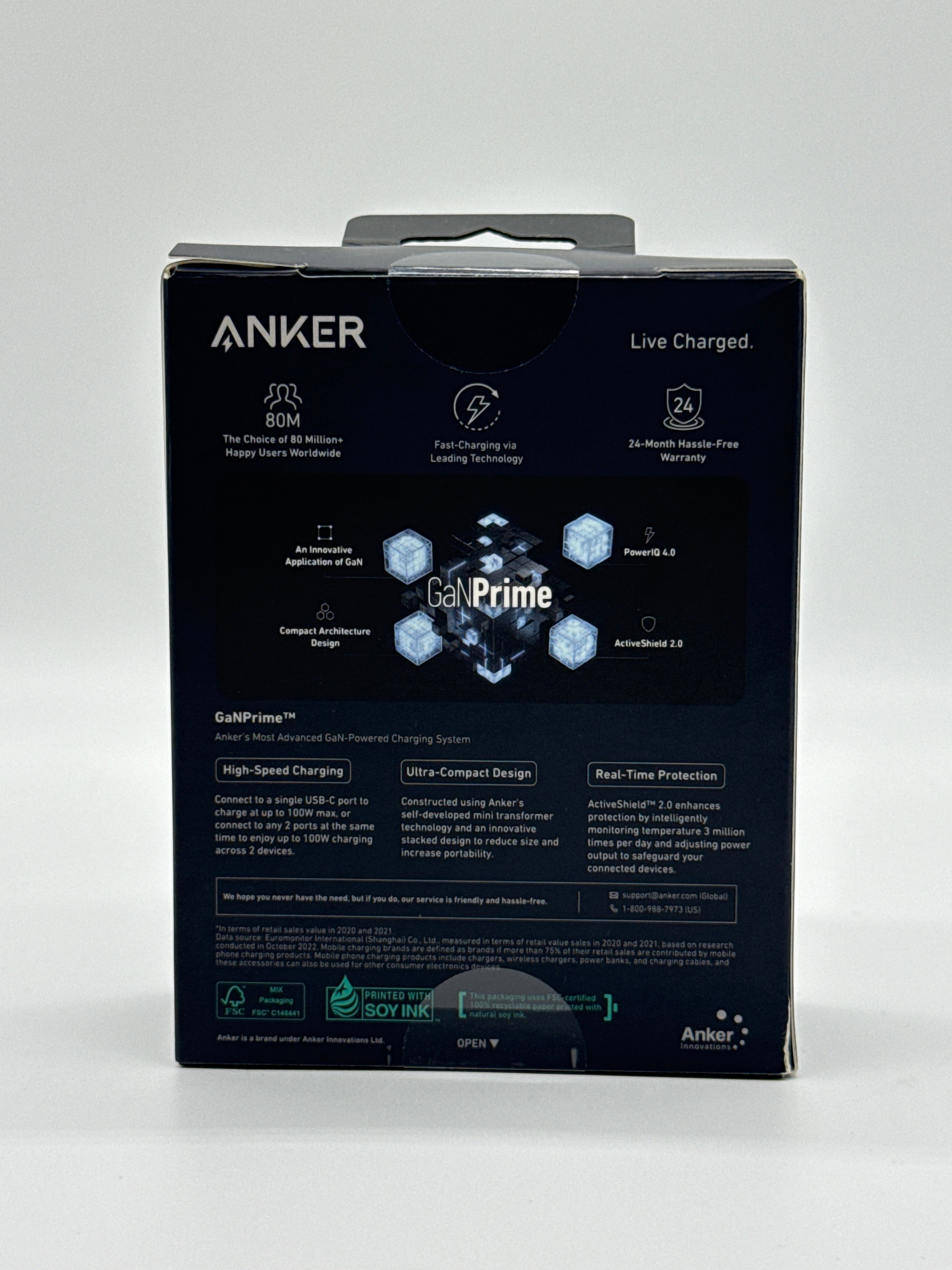Anker 100W GaNPrime Wall Charger Black 3 Ports Fast Charging New