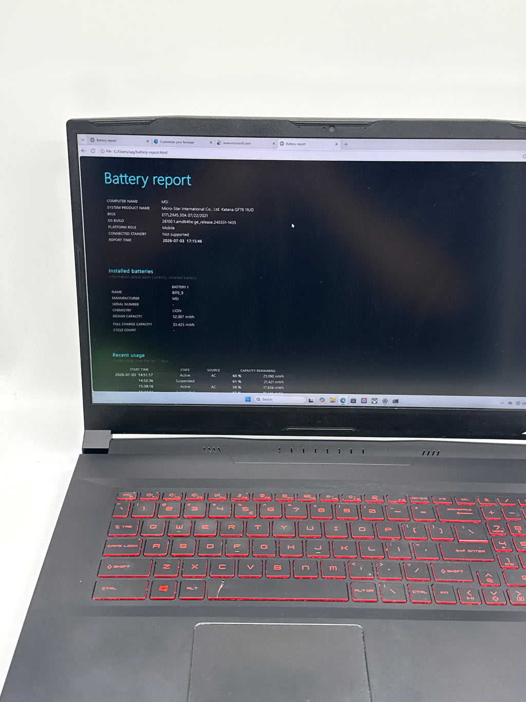 MSI Katana GF76 i7-11800H 16GB RAM 512GB SSD RTX 3050 - For Parts Read