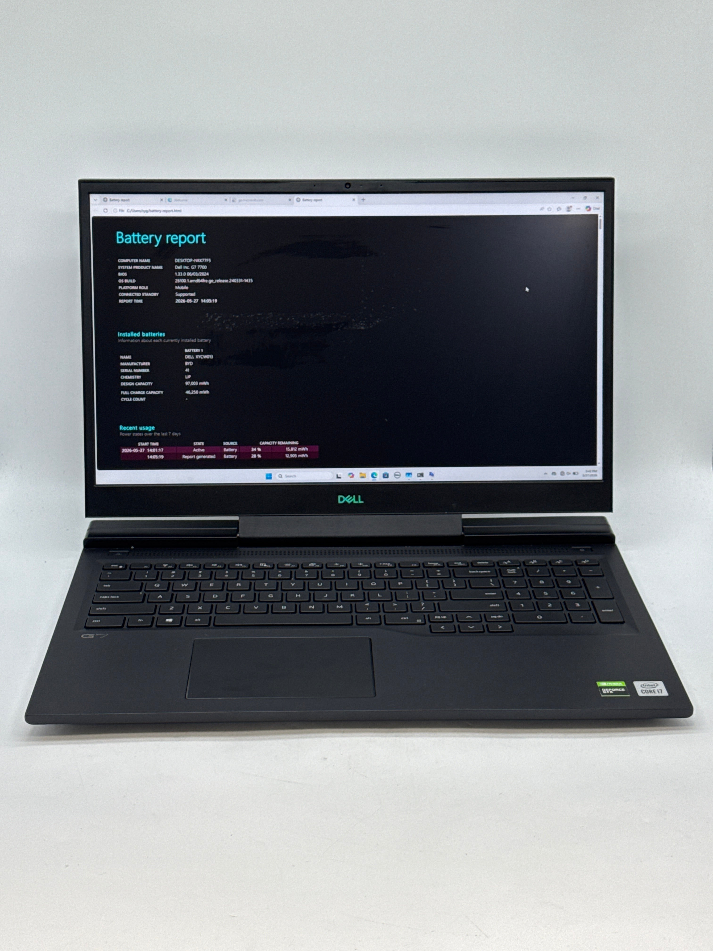 Dell G7 7700 i7-10750H 16GB RAM 512GB SSD GTX 1660 Ti - Bad Battery