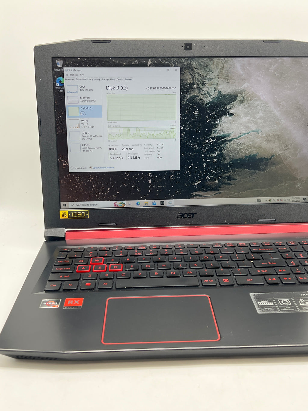 Acer Nitro 5 AN515-42 Ryzen 5-2500u 8GB Ram 1TB HDD RX 560X - For Parts Read