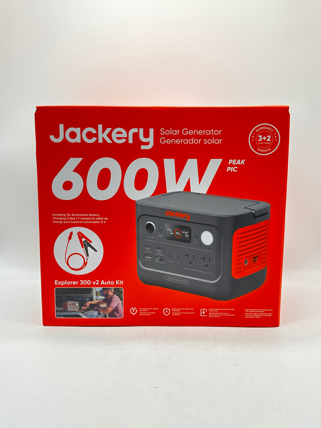 Jackery Explorer 300 v2 Auto Kit Portable Solar Generator 600W Black - New