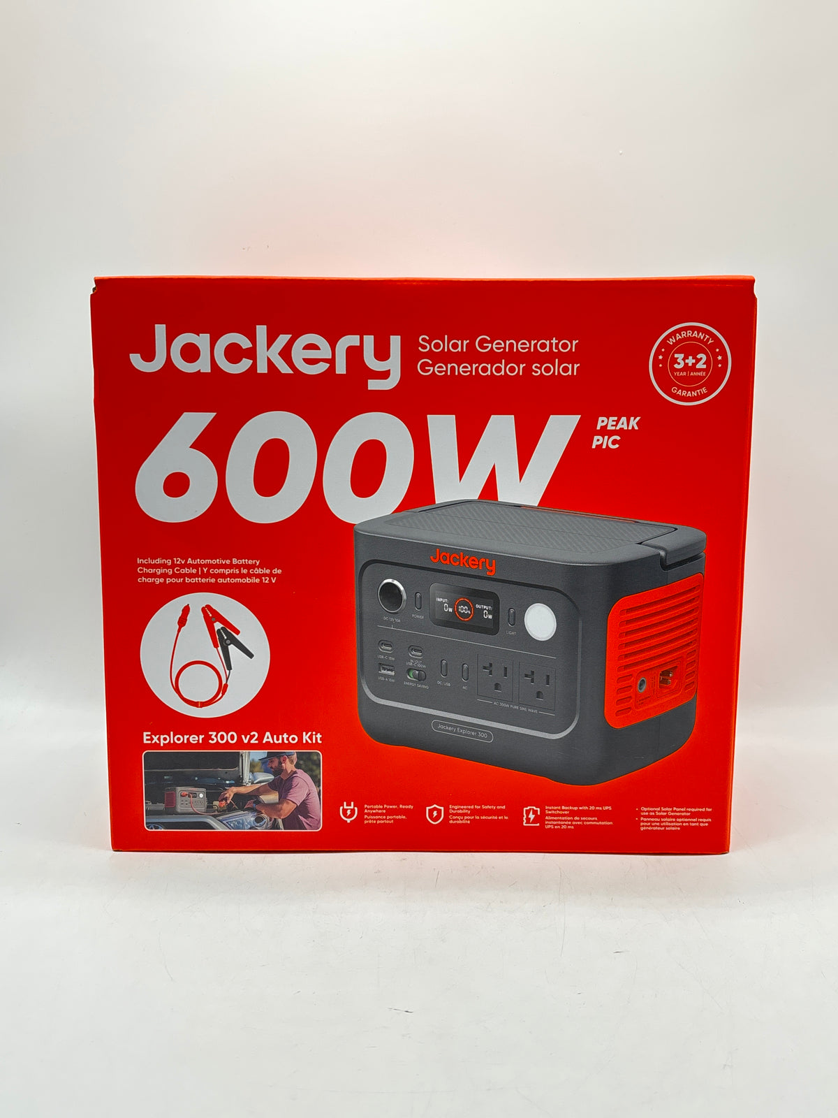 Jackery Explorer 300 v2 Auto Kit Portable Solar Generator 600W Black - New