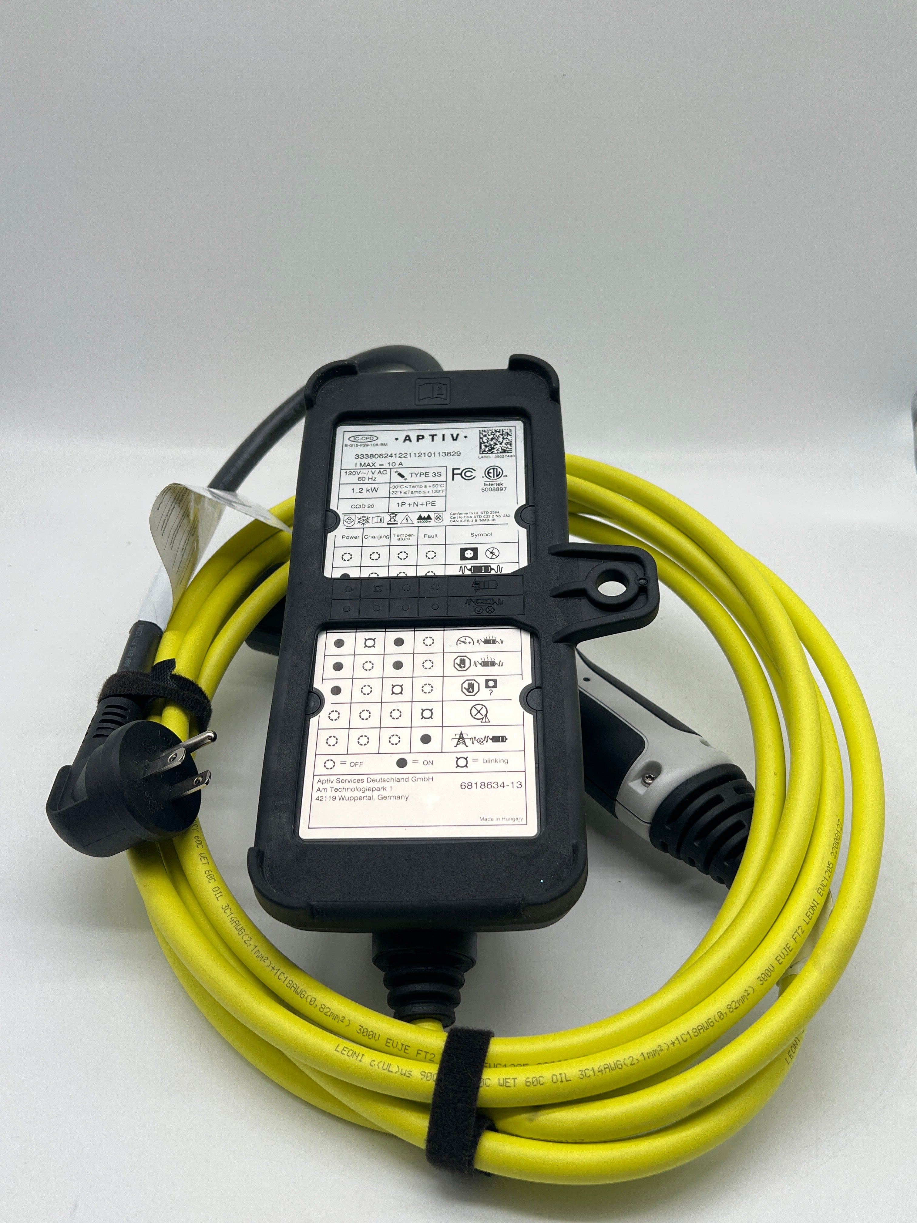 Aptiv J1772 Level 1 EV Charging Cable 120V Portable Yellow - Used