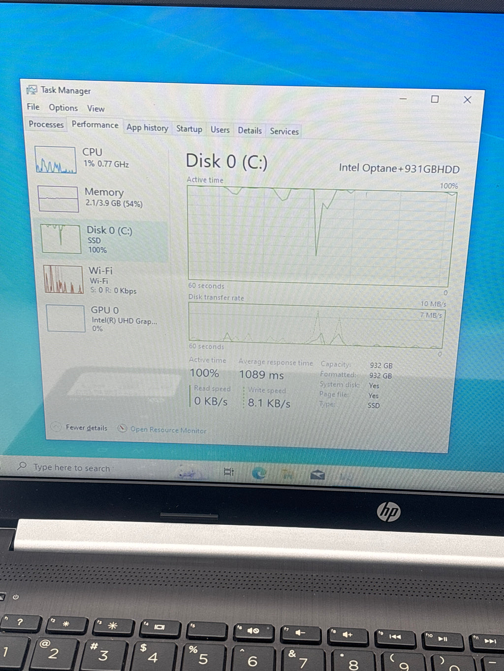 HP 15-da0073wm Intel Core i7-8550U 1TB SSD 4GB RAM